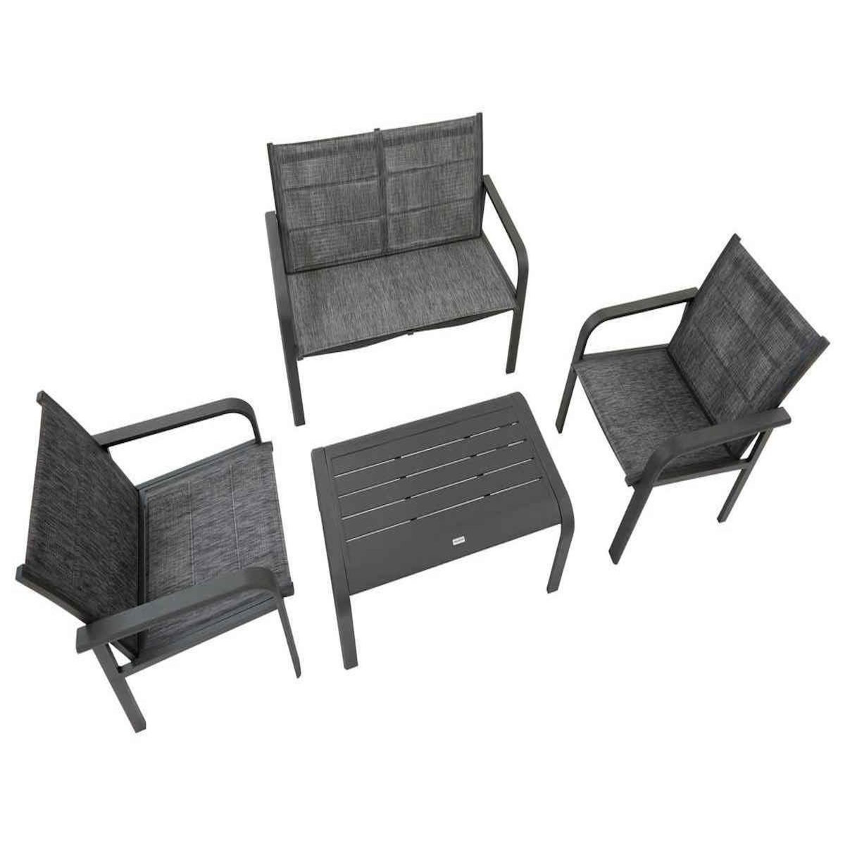 HESPERIDE Salon de jardin alu et texaline Piazza Graphite - 4 places - Hespéride