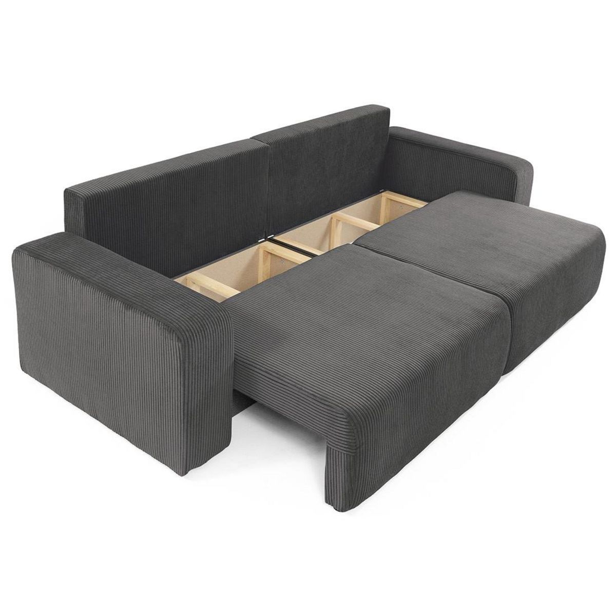 BEST MOBILIER Artemisa - canapé droit 3 places convertible avec coffre en velours côtelé