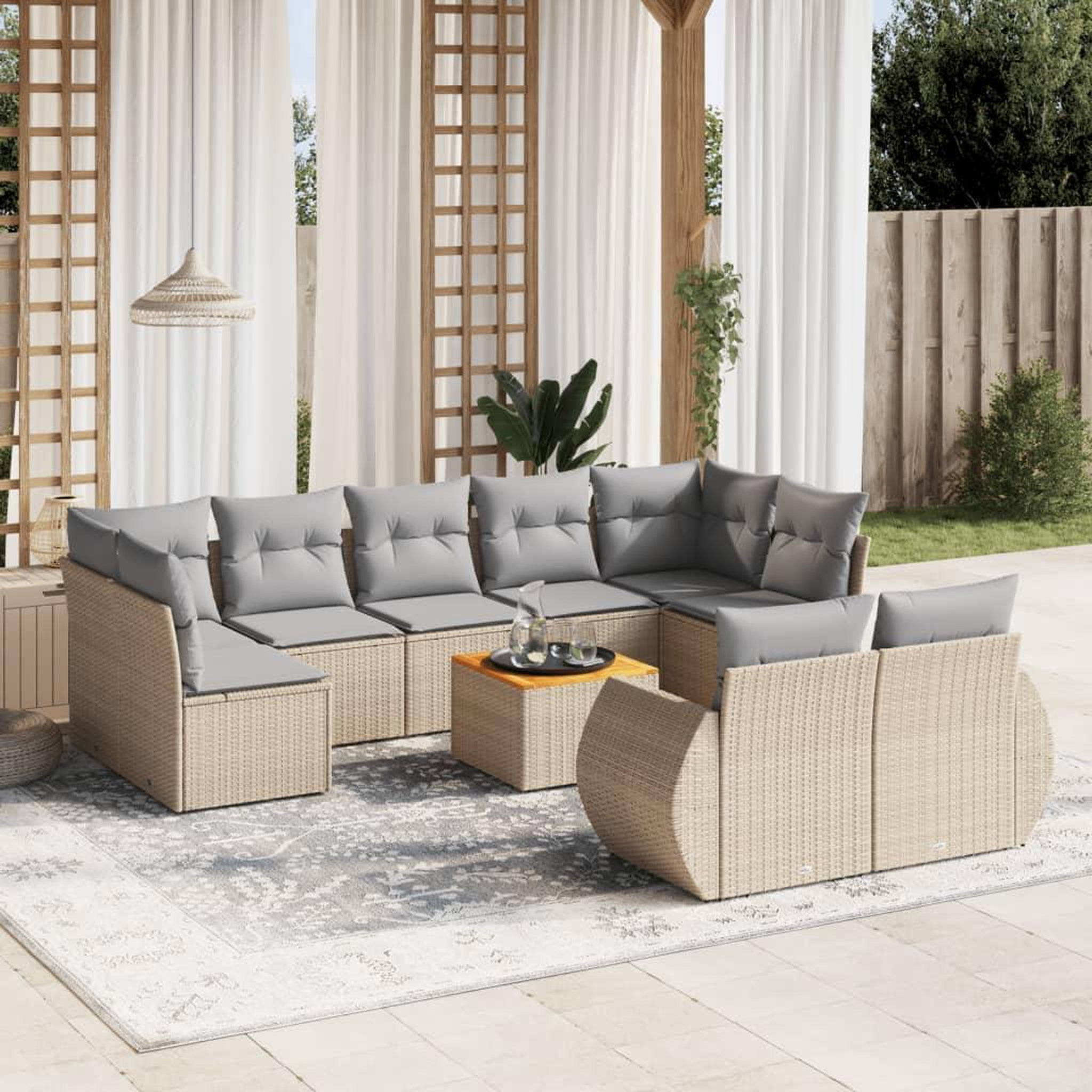 VIDAXL Salon de jardin avec coussins 10 pcs beige resine tressee