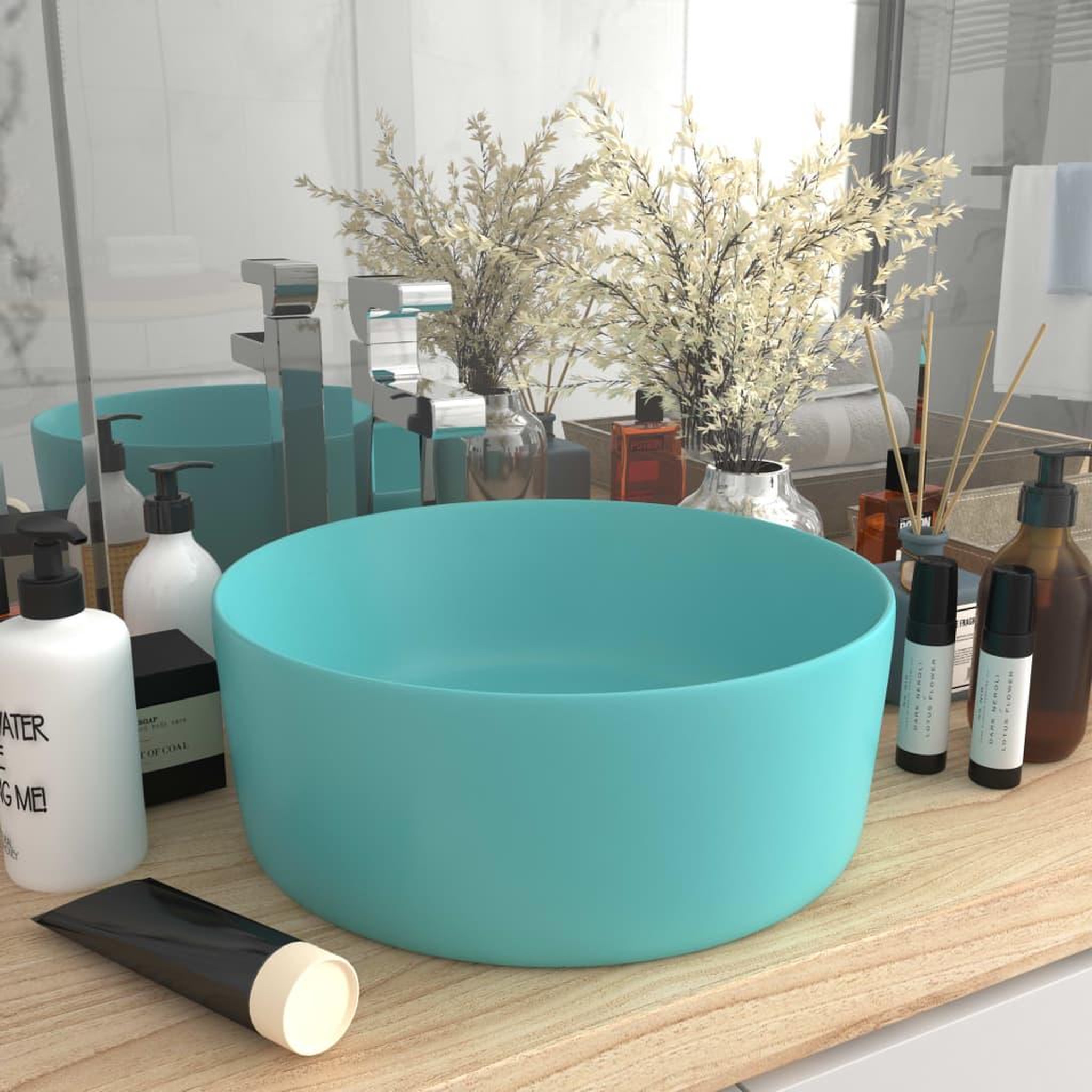 Voir la diapositive 1 : VIDAXL Lavabo rond de luxe Vert clair mat 40x15 cm Ceramique