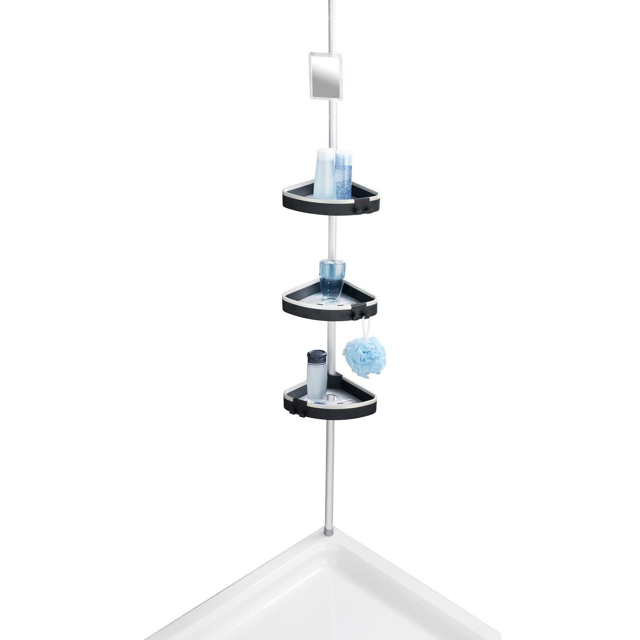 Voir la diapositive 1 : Wenko Etagère de douche extensible Wave - L. 27 x H. 70/260 cm - Noir