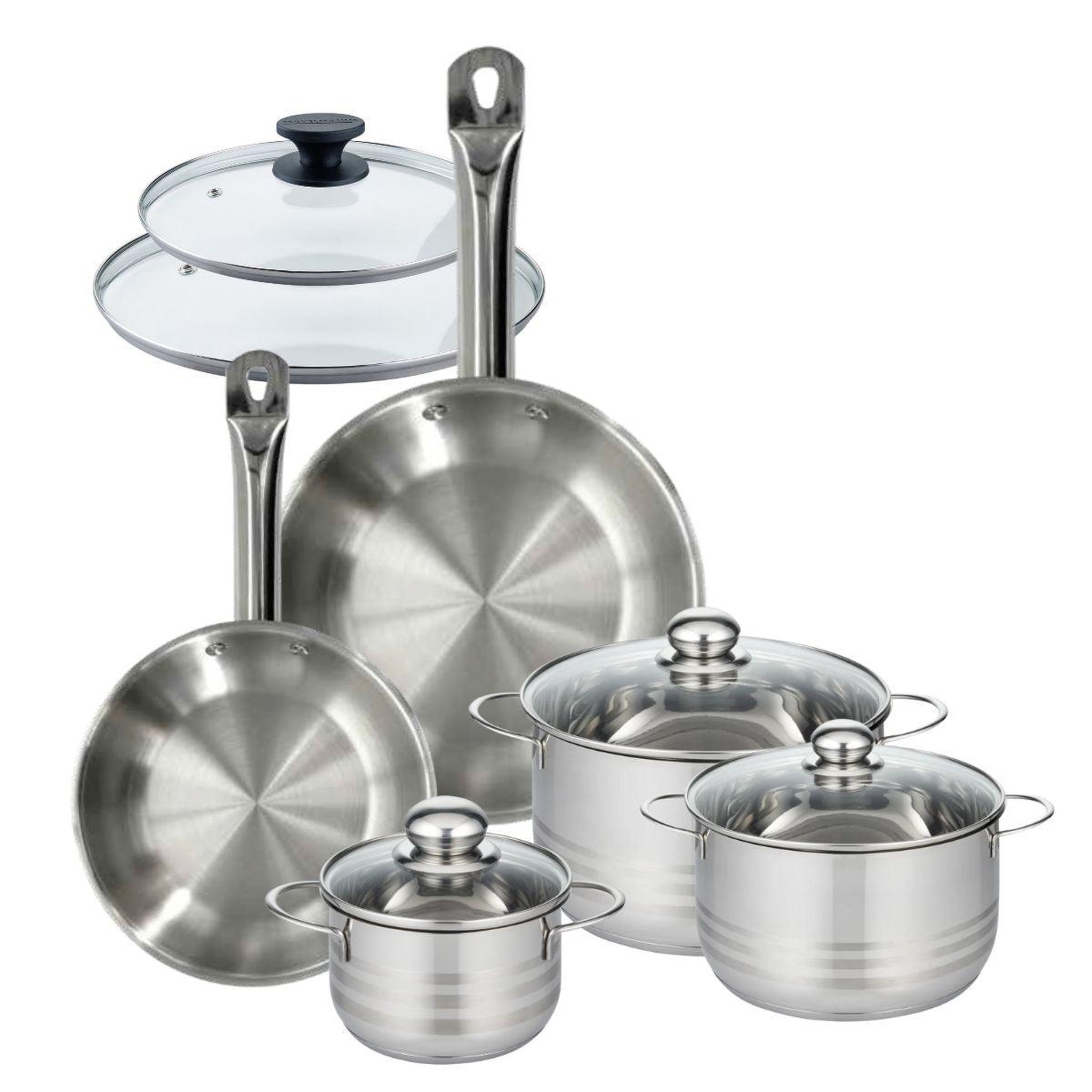 Fackelmann Batterie de cuisine avec 2 poêles 24/28 cm et 3 faitouts 16/20/24 cm sans pfas fackelmann eterna brillant avec couvercles