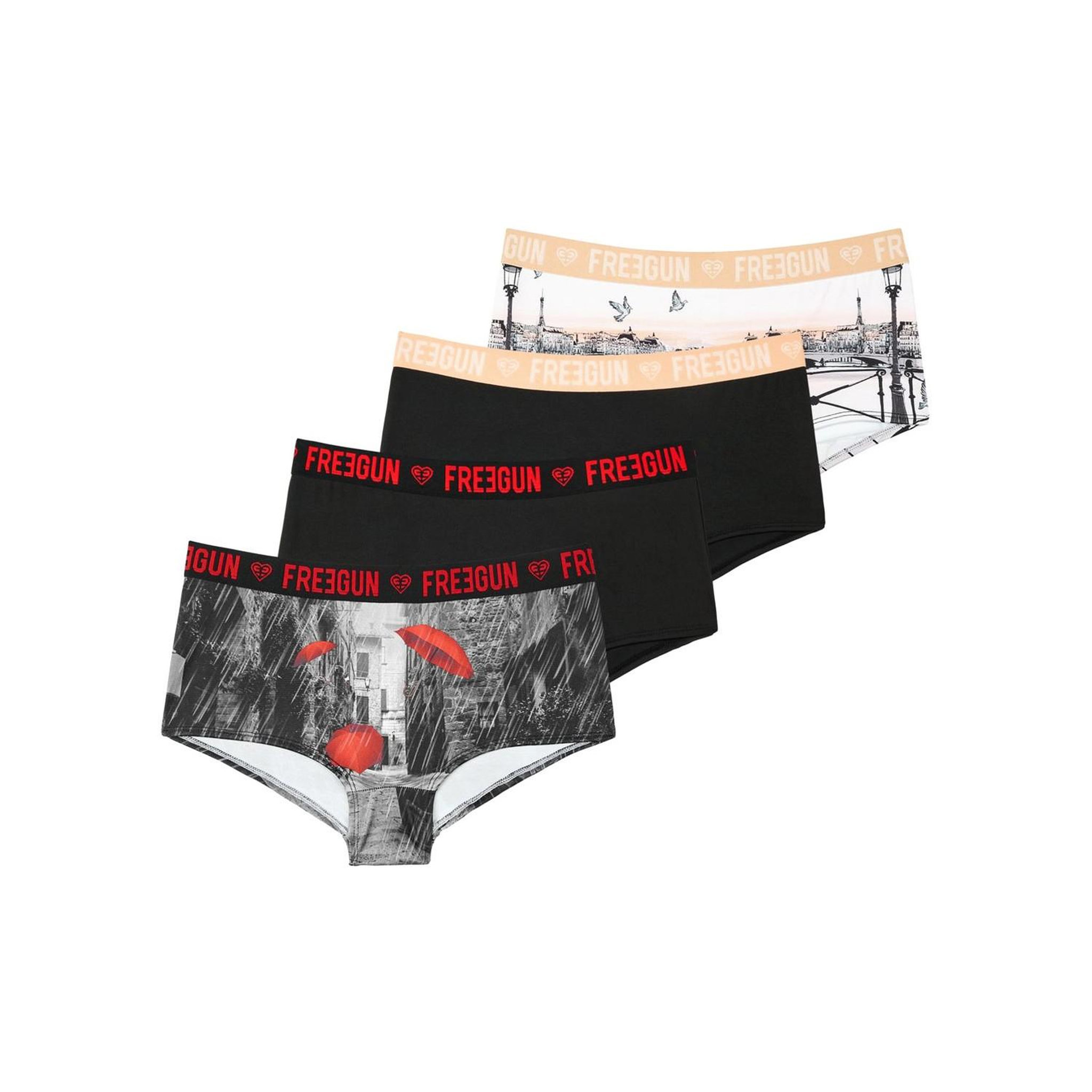 FREEGUN Lot de 4 Shortys fille Miss Freegun. Coloris disponibles : Gris