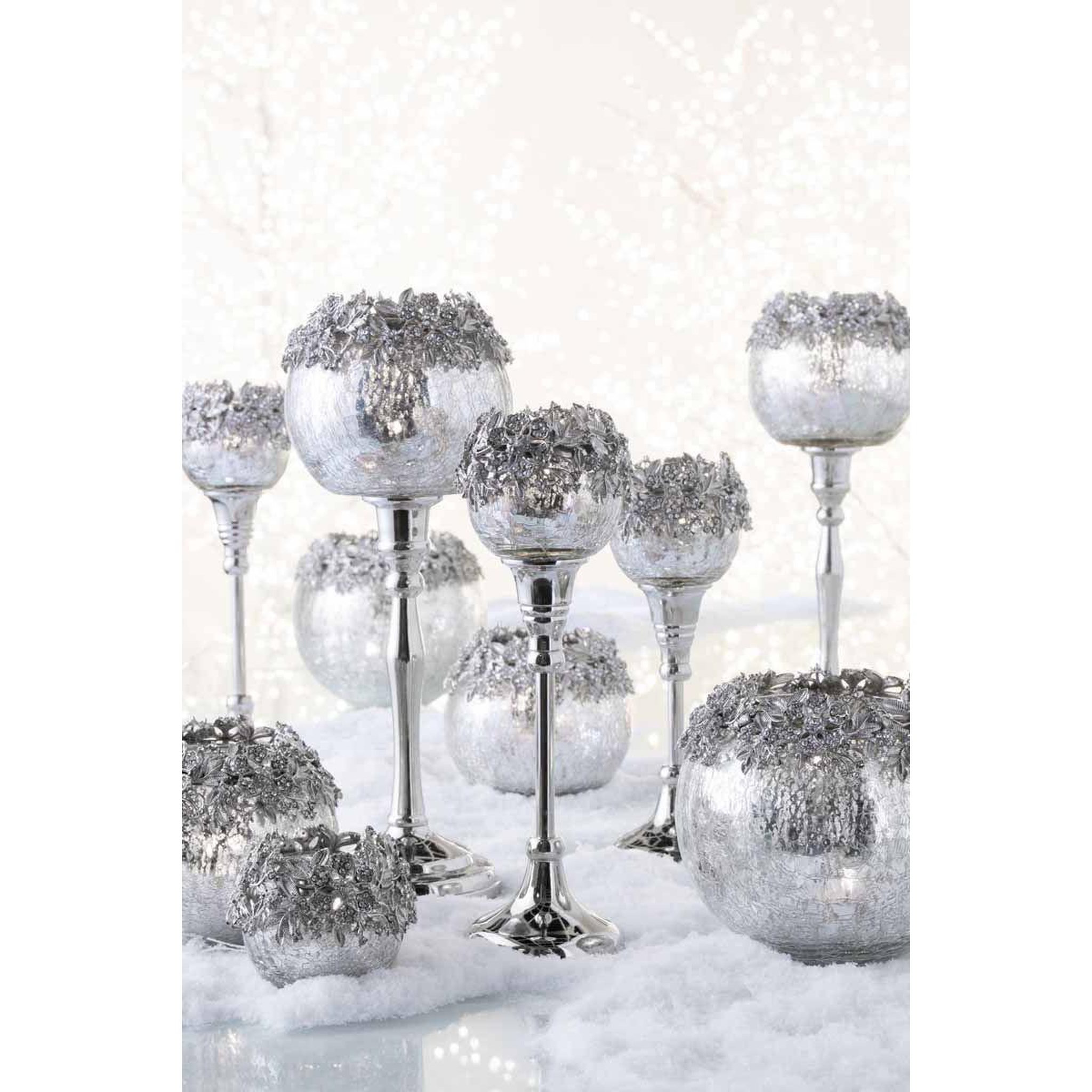 Voir la diapositive 4 : J-LINE Photophore Rond Design Métal  Bijou  8cm Argent