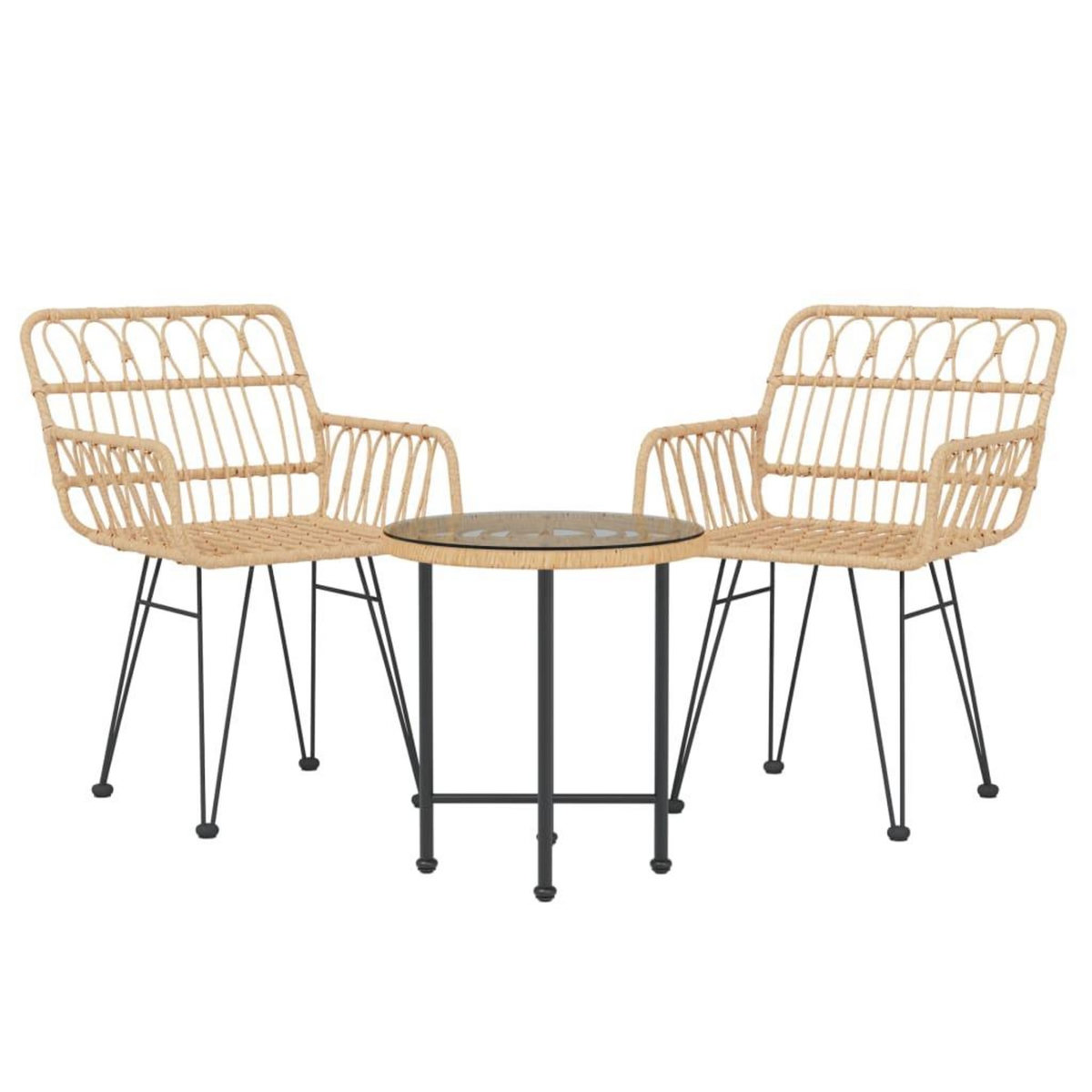 VIDAXL Ensemble a manger de jardin 3 pcs Resine tressee