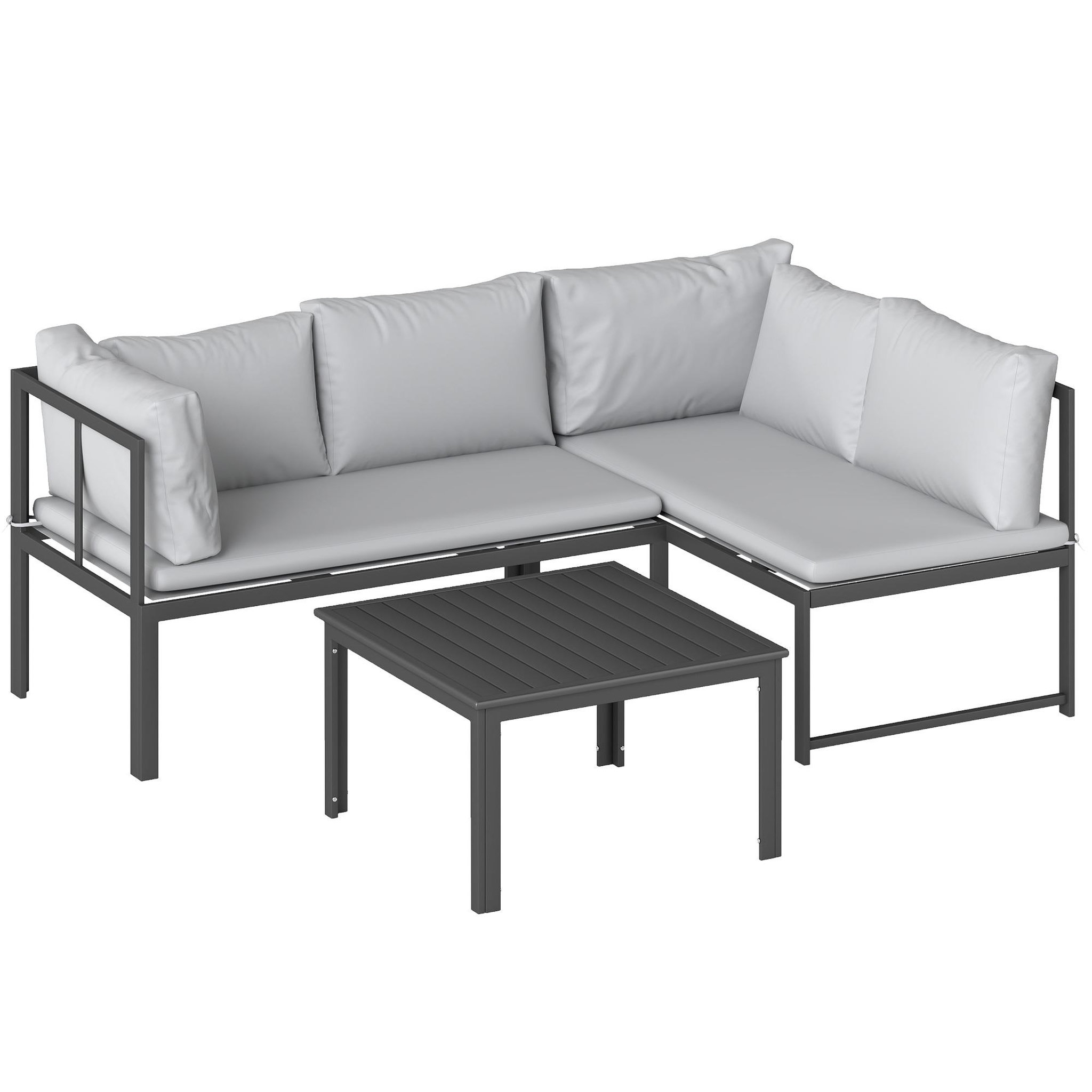 OUTSUNNY Salon de jardin d'angle design 3 places 3 pièces avec coussins gris