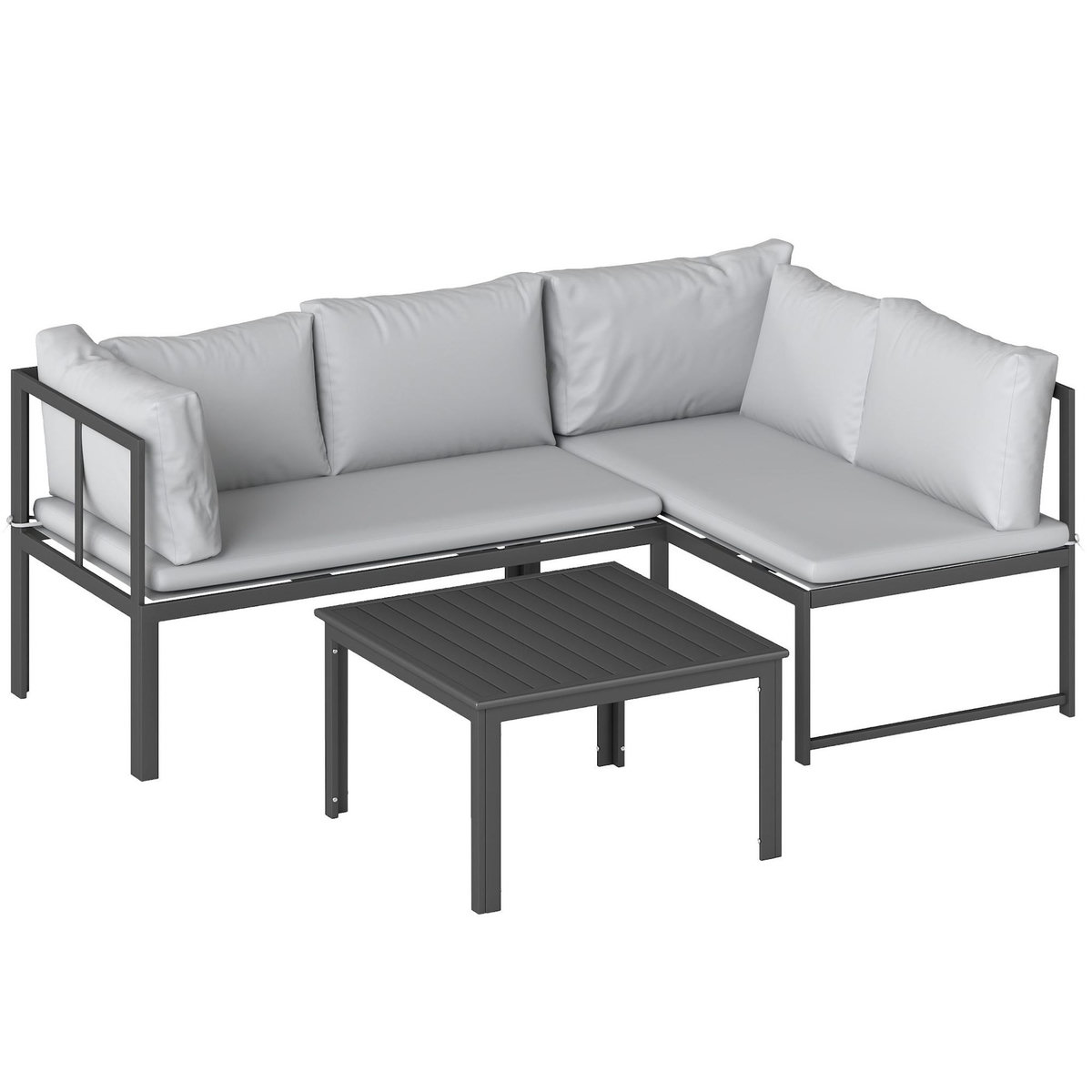 OUTSUNNY Salon de jardin d'angle design 3 places 3 pièces avec coussins gris