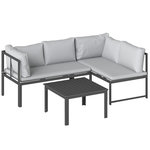 OUTSUNNY Salon de jardin d'angle design 3 places 3 pièces avec coussins gris