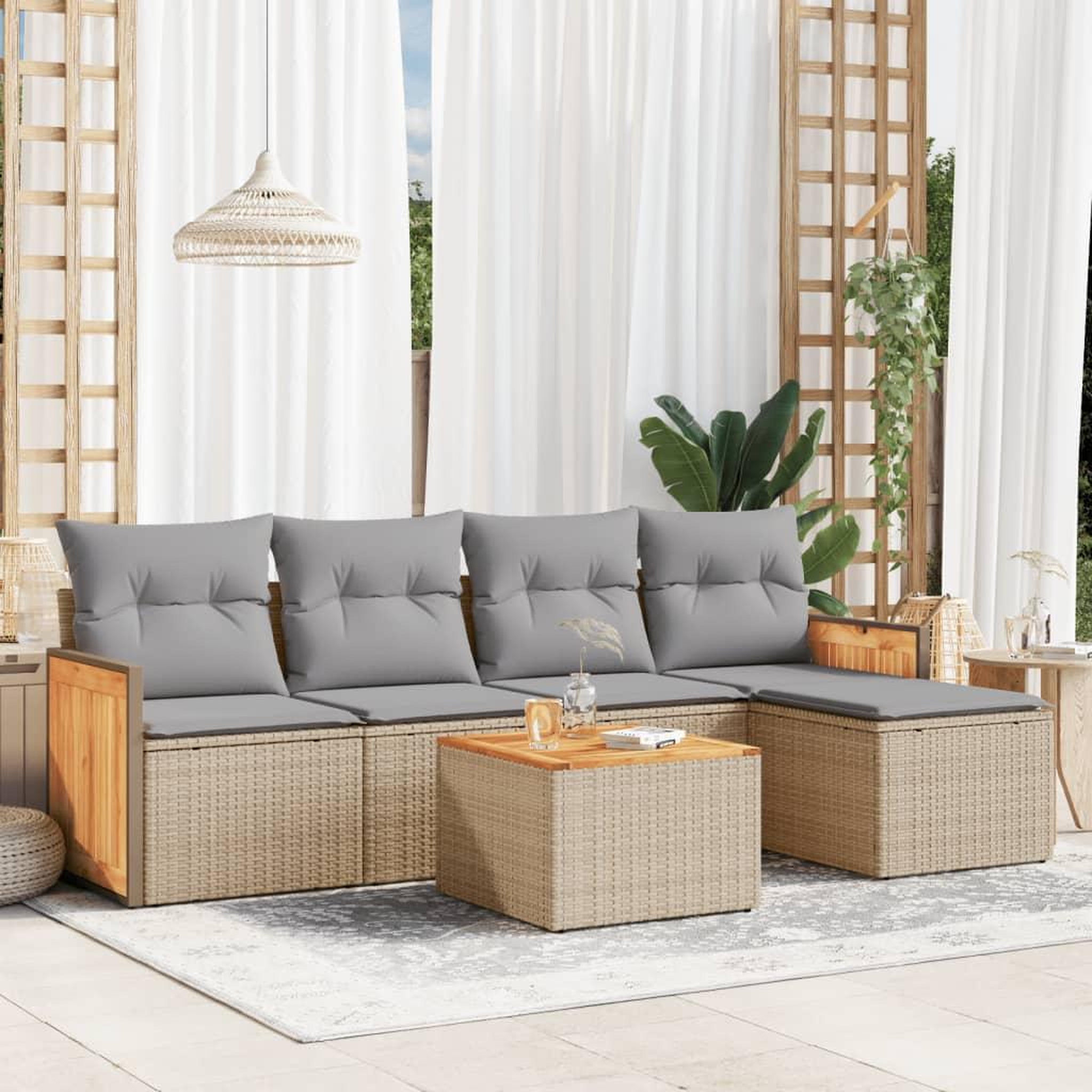 VIDAXL Salon de jardin avec coussins 6 pcs beige resine tressee
