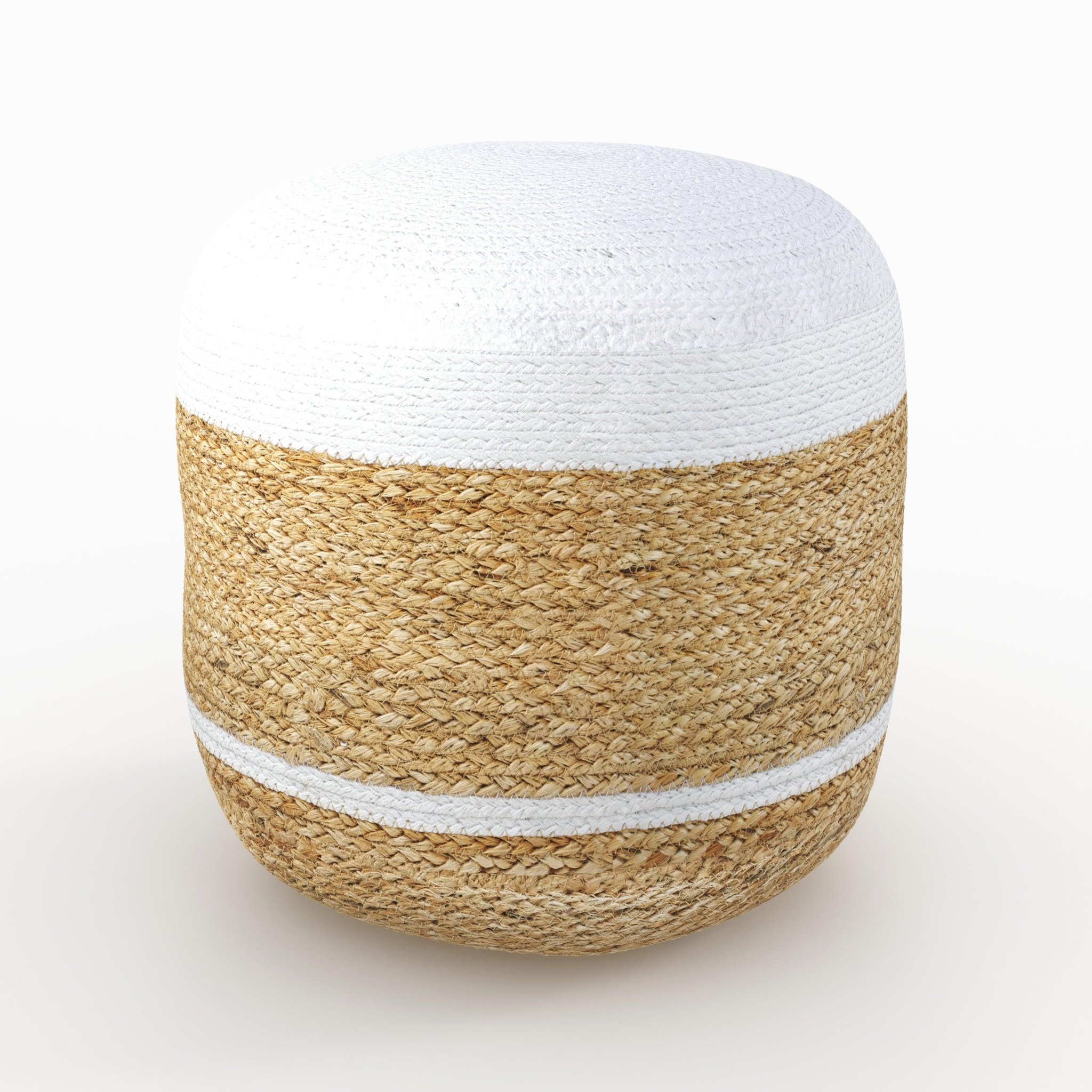 Voir la diapositive 5 : MAISON PAVANE Pouf rond en jute et blanc d40 cm-billy