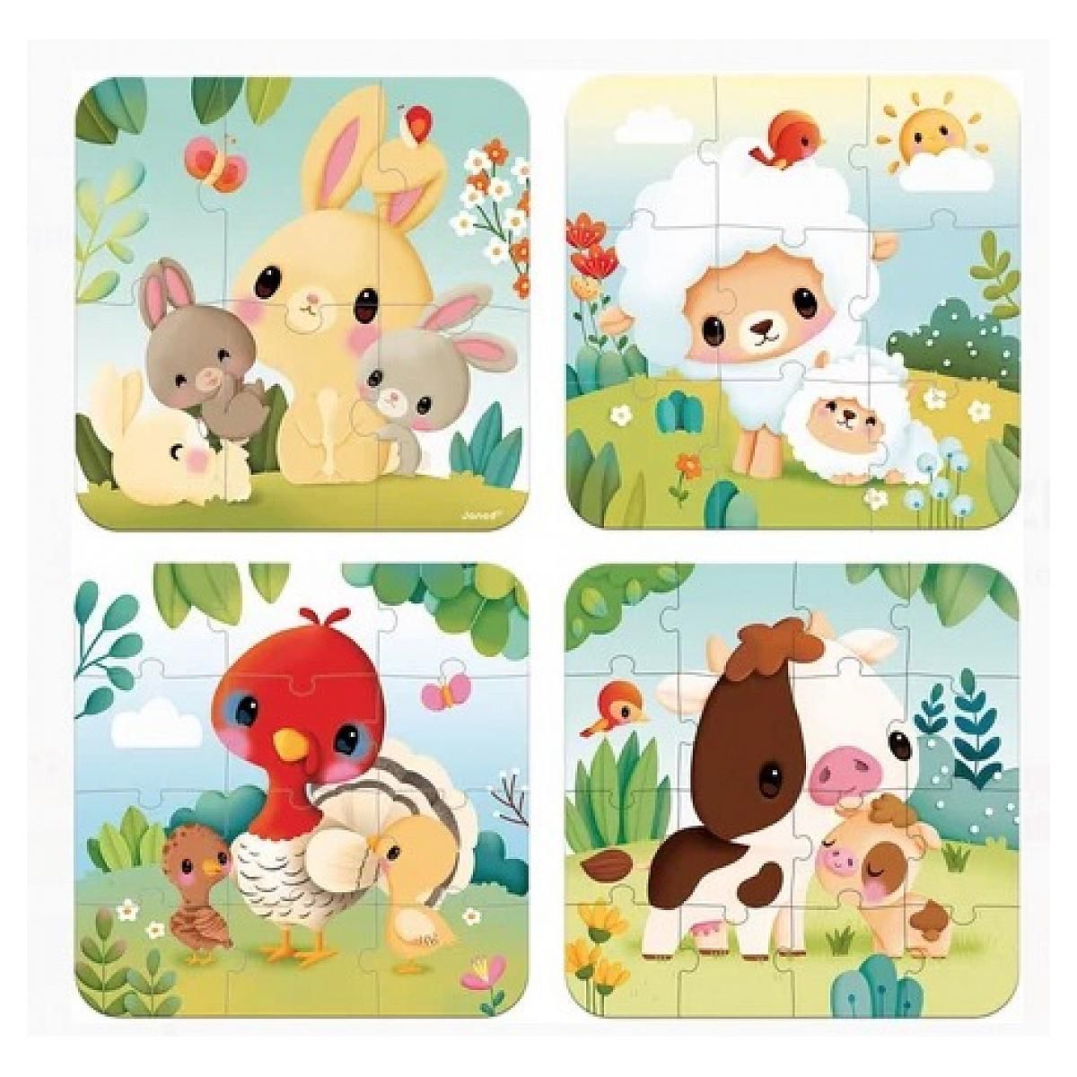 Juratoys-Janod 4 Puzzles evolutifs Animaux de la ferme