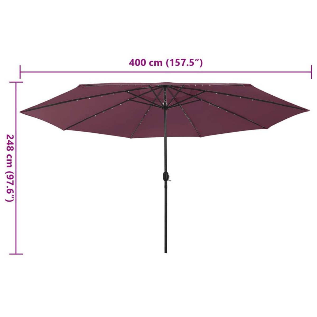 VIDAXL Parasol de jardin avec lumieres LED mat en metal rouge bordeaux