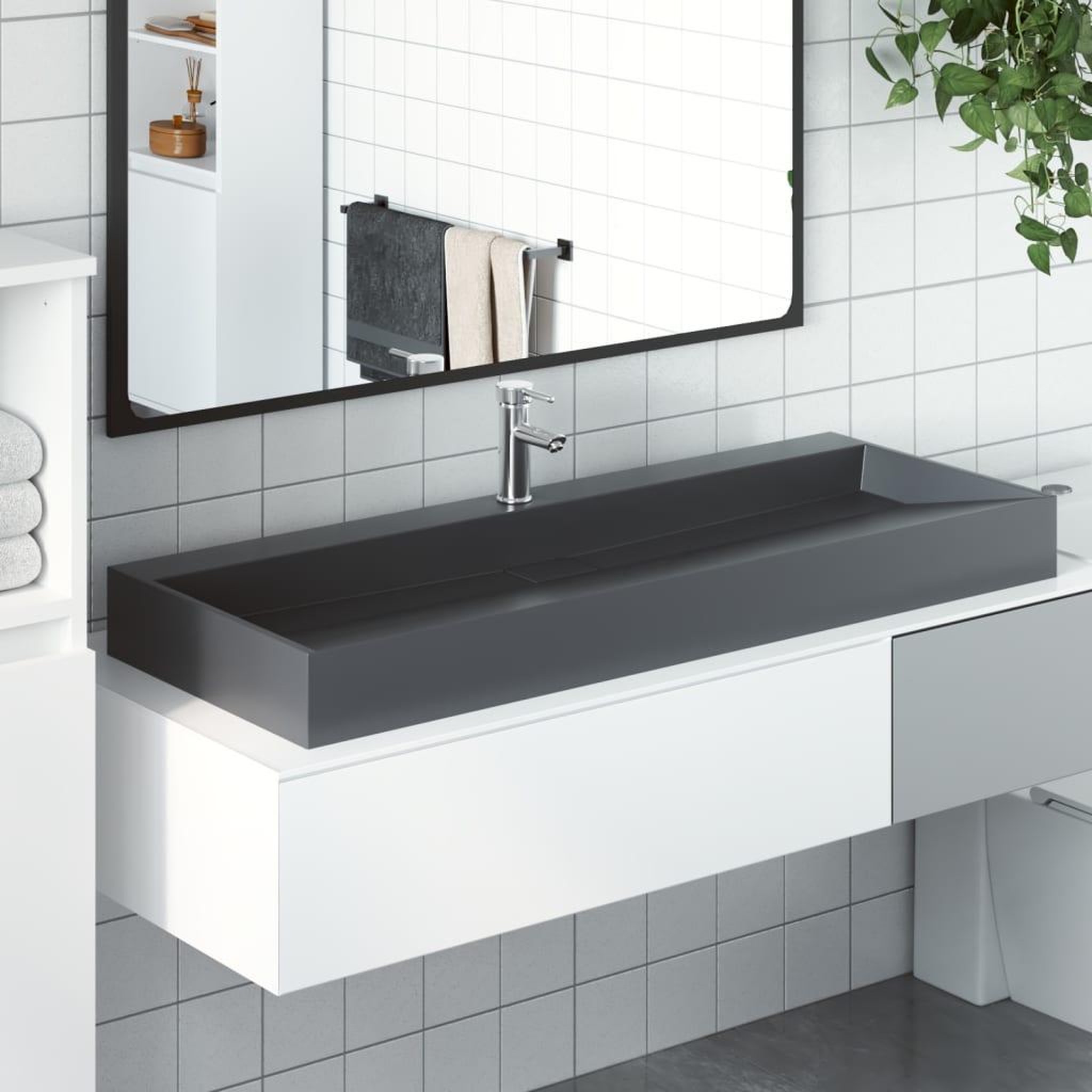 VIDAXL Vasque 120x46x11 cm fonte minerale/marbre anthracite