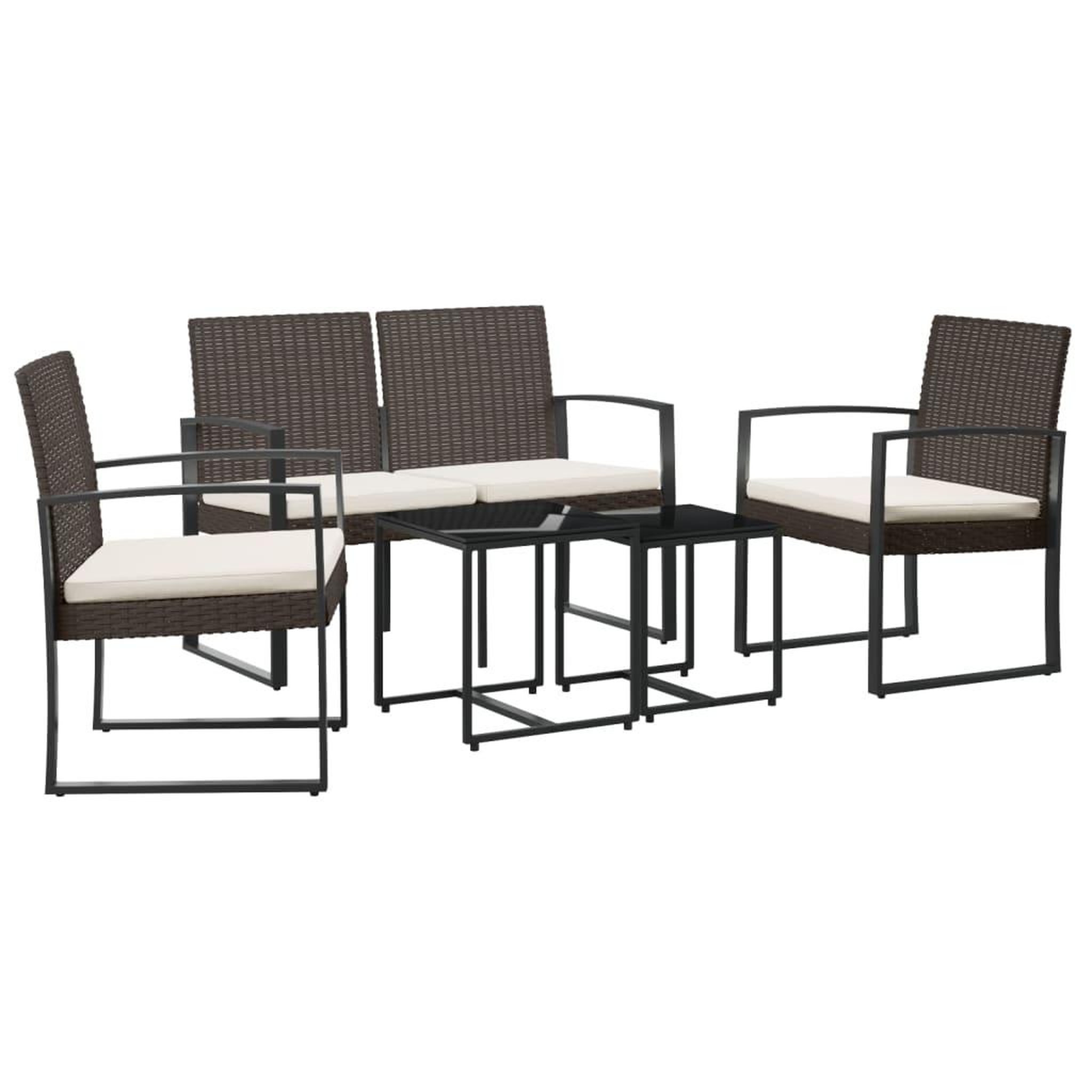 Voir la diapositive 2 : VIDAXL Ensemble a manger de jardin 5 pcs et coussins marron rotin PP