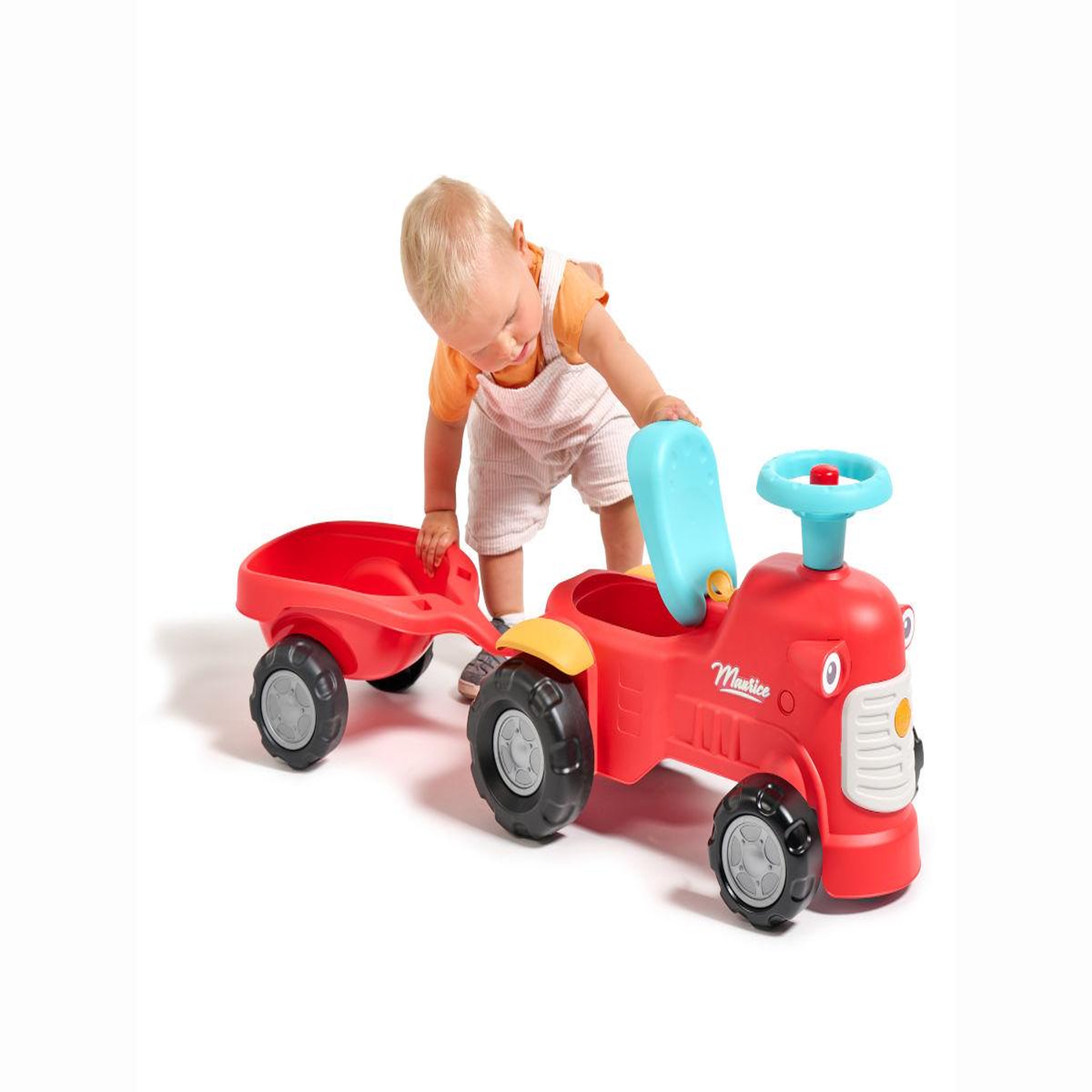 Voir la diapositive 3 : FALK Porteur tracteur maurice rouge avec remorque 1 à 3 ans - falk