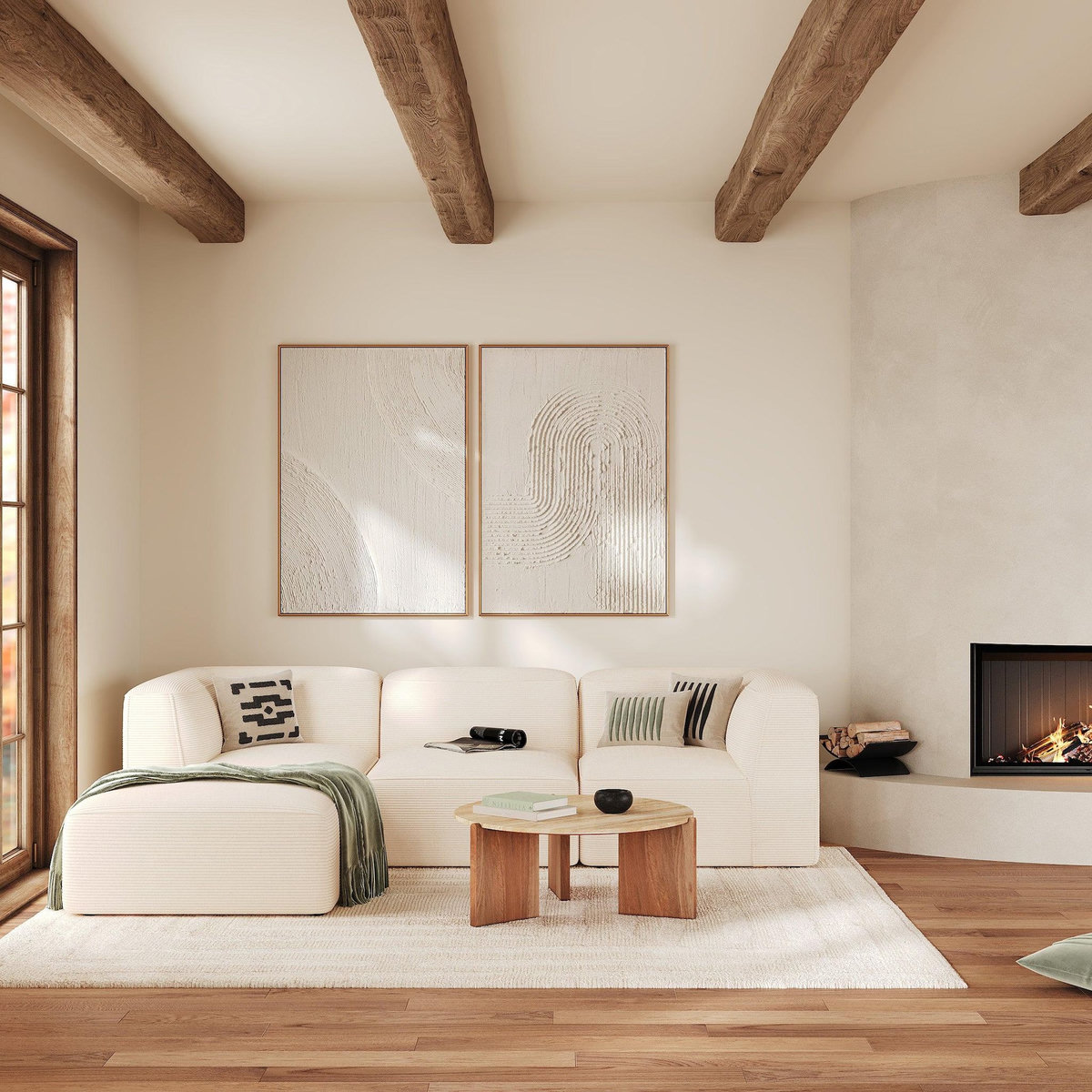 Rendez vous déco Angle droit pour canapé modulable en velours blanc cassé-Mina