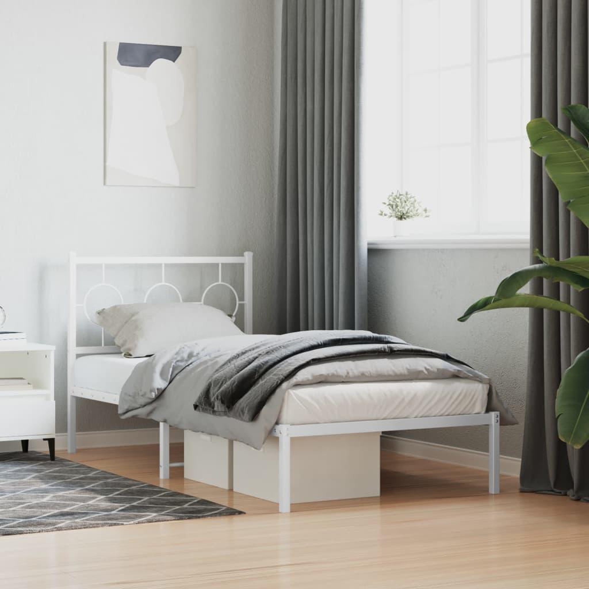 VIDAXL Cadre de lit metal sans matelas avec tete de lit blanc 90x200cm