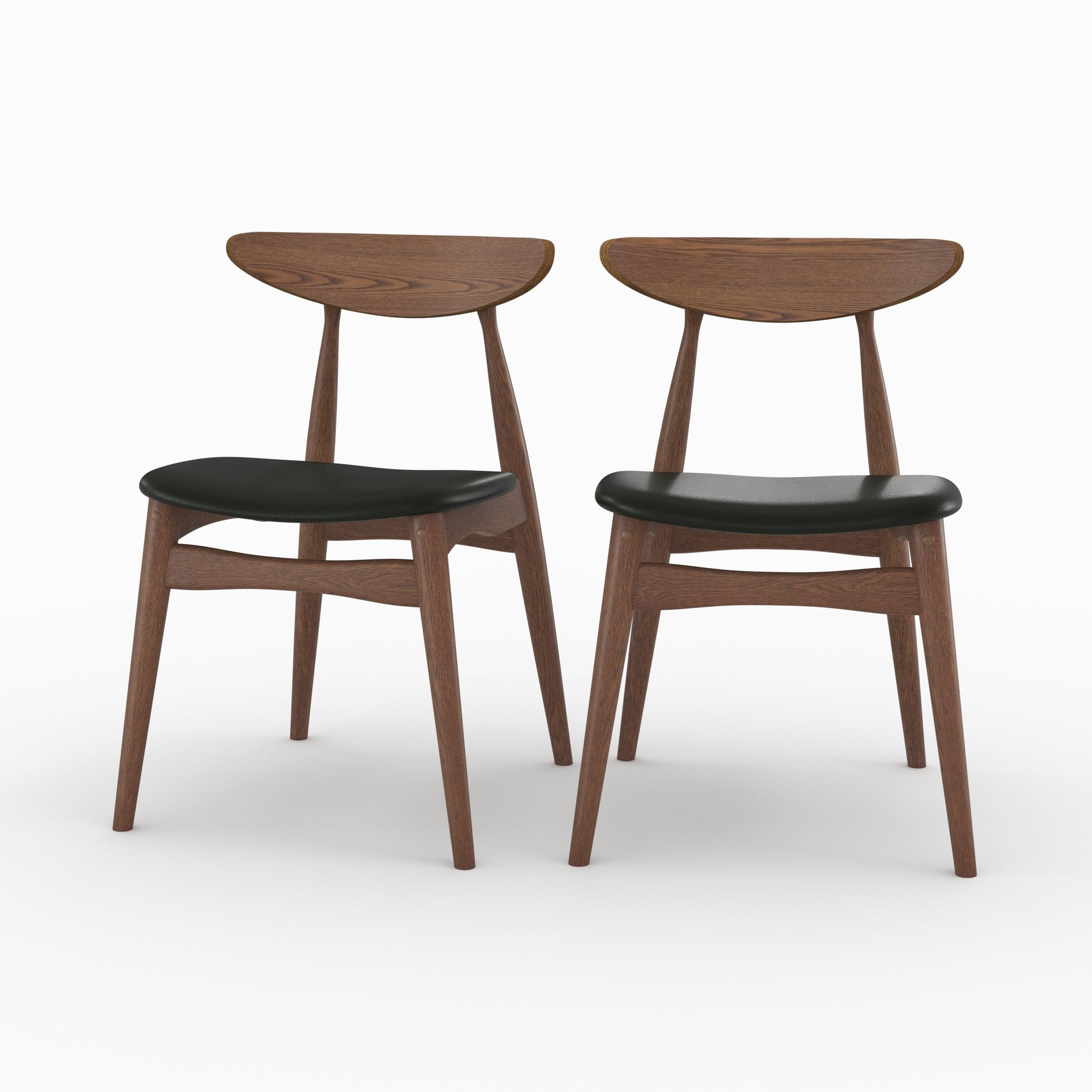 MAISON PAVANE Lot de 2 chaises en cuir synthétique noir et bois d'hévéa-josette