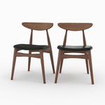 MAISON PAVANE Lot de 2 chaises en cuir synthétique noir et bois d'hévéa-Josette