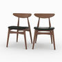 Voir la diapositive 1 : MAISON PAVANE Lot de 2 chaises en cuir synthétique noir et bois d'hévéa-Josette
