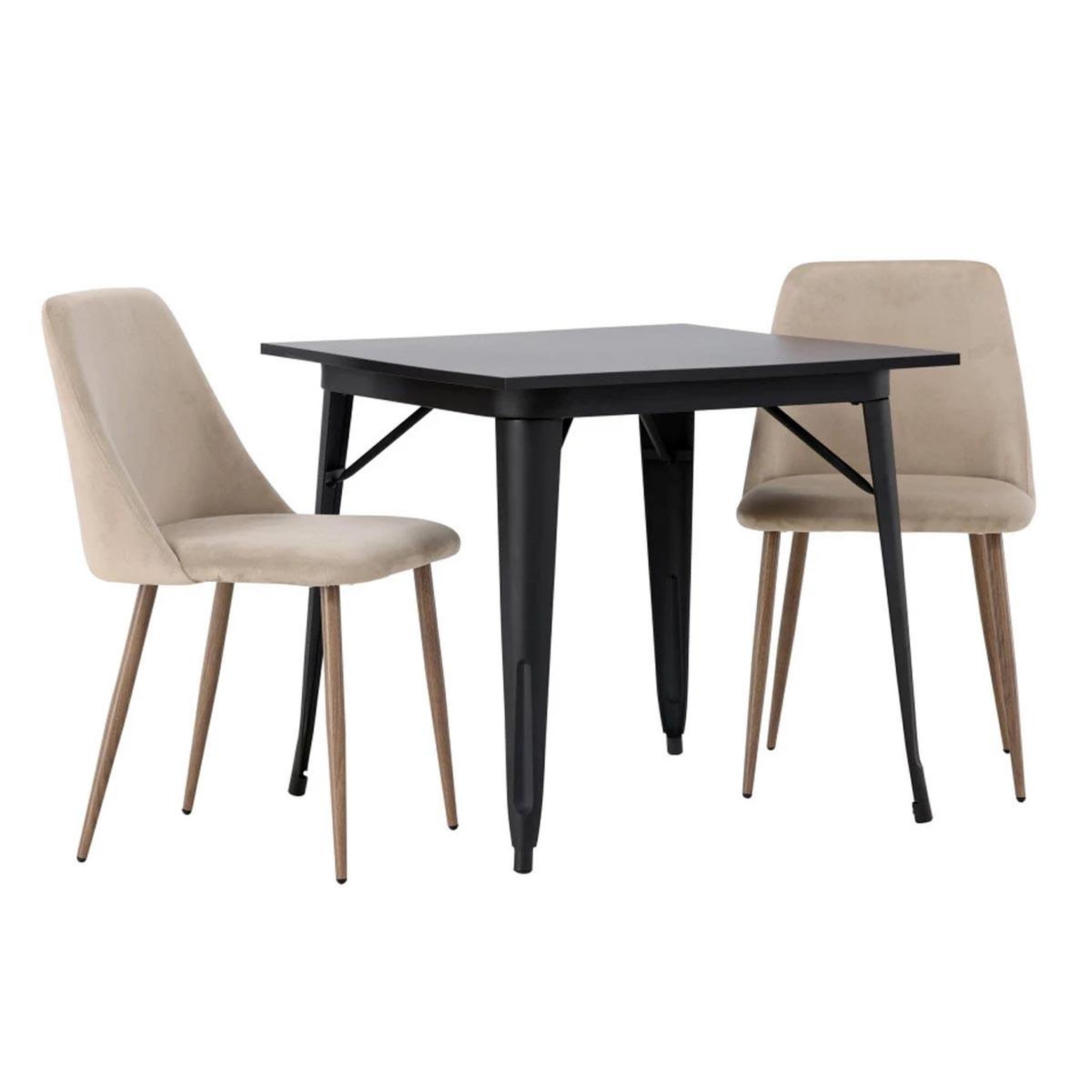 Voir la diapositive 2 : Paris Prix Ensemble table à manger & 2 chaises  tempe & night  80cm noir & sable