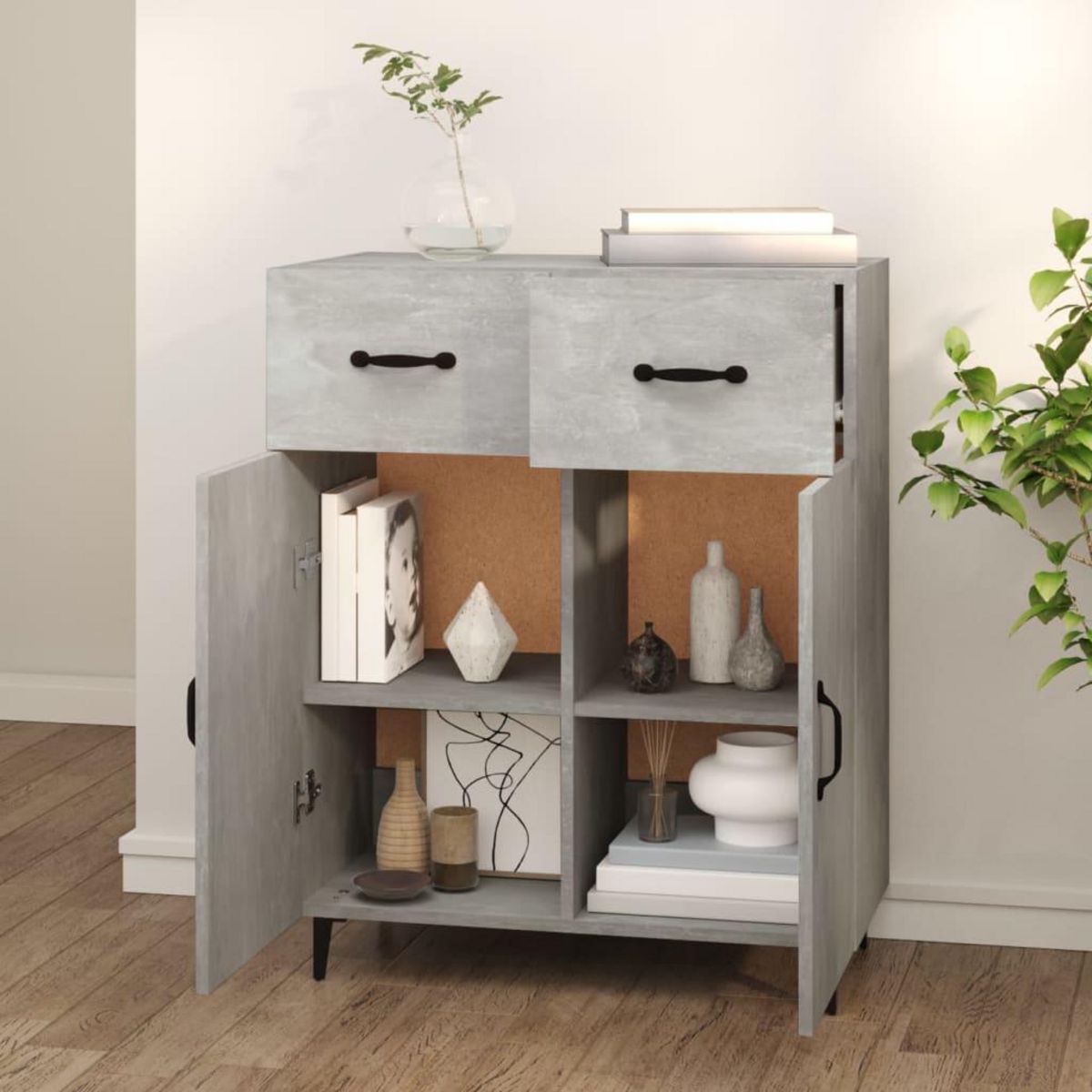 VIDAXL Buffet gris beton 69,5x34x90 cm bois d'ingenierie