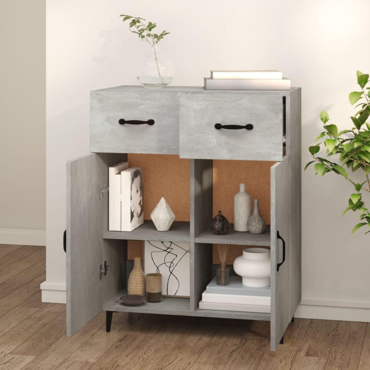 VIDAXL Buffet gris beton 69,5x34x90 cm bois d'ingenierie