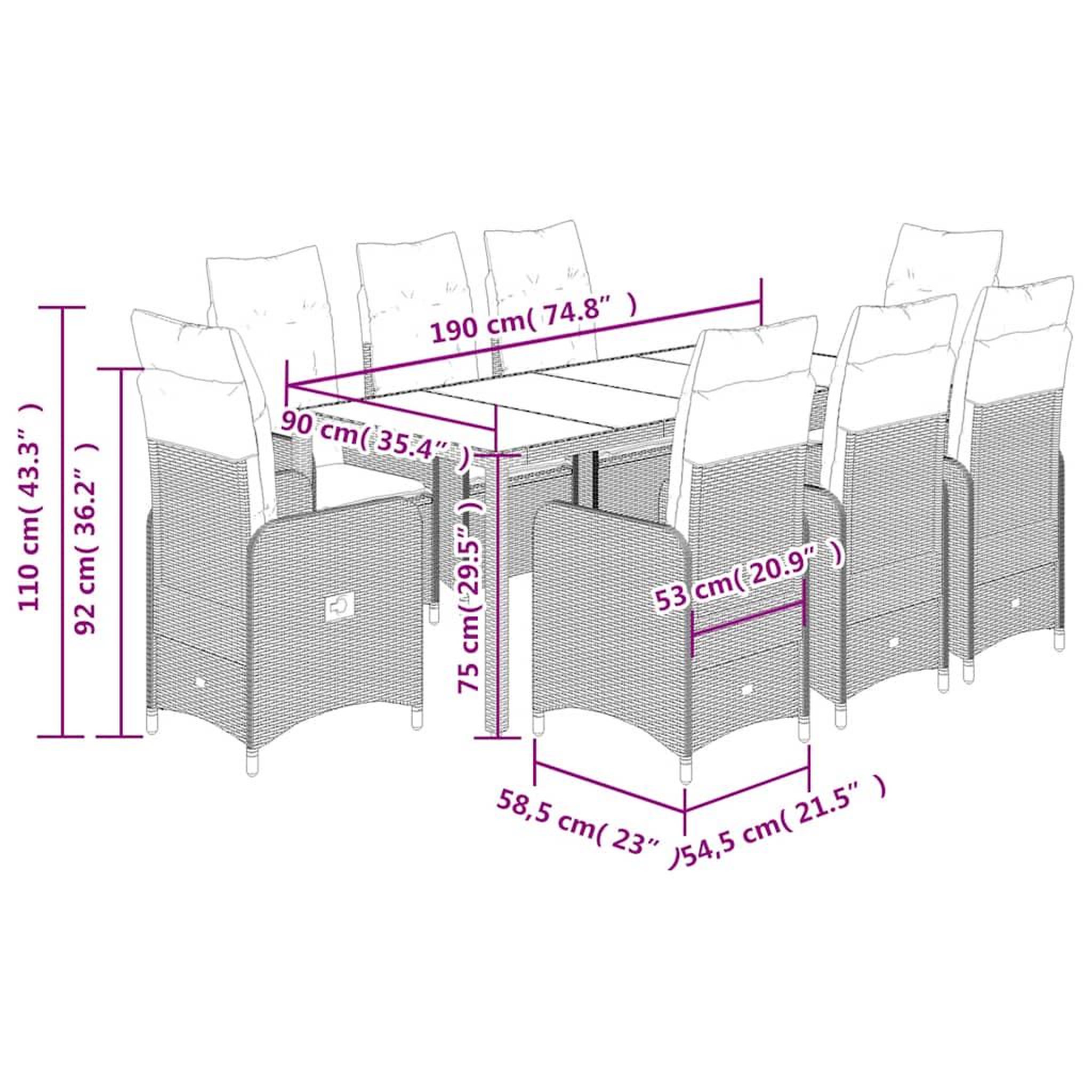 Voir la diapositive 6 : VIDAXL Ensemble de bistro de jardin 9 pcs coussins gris poly rotin
