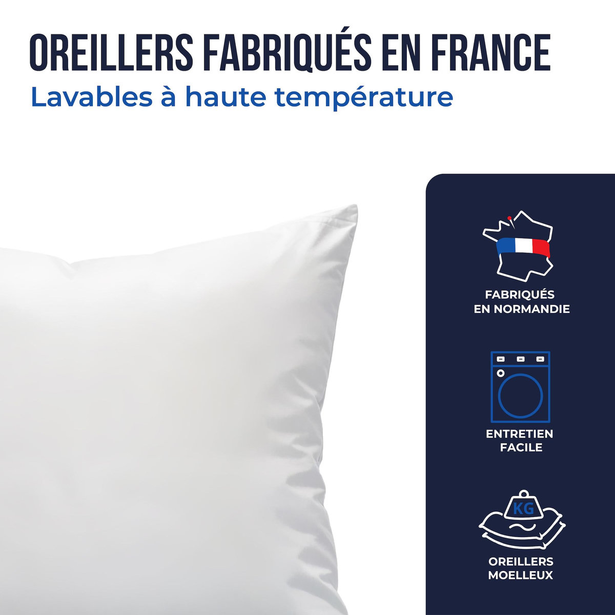 COLAS NORMAND Lot de 2 oreillers lavables à 95° 60×60 cm