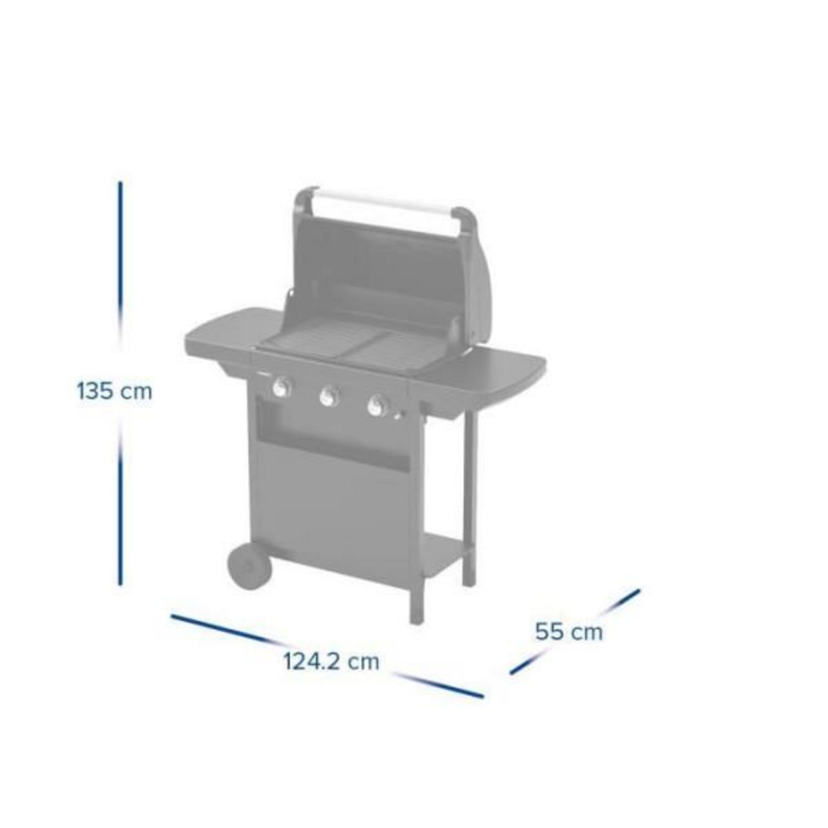 AAAAA CAMPING GAZ - Barbecue gaz CLASS 3L COMPACT 3 brûleurs en acier - Surface de cuisson 60x35 cm - L 124 x P 55 x H 109 cm
