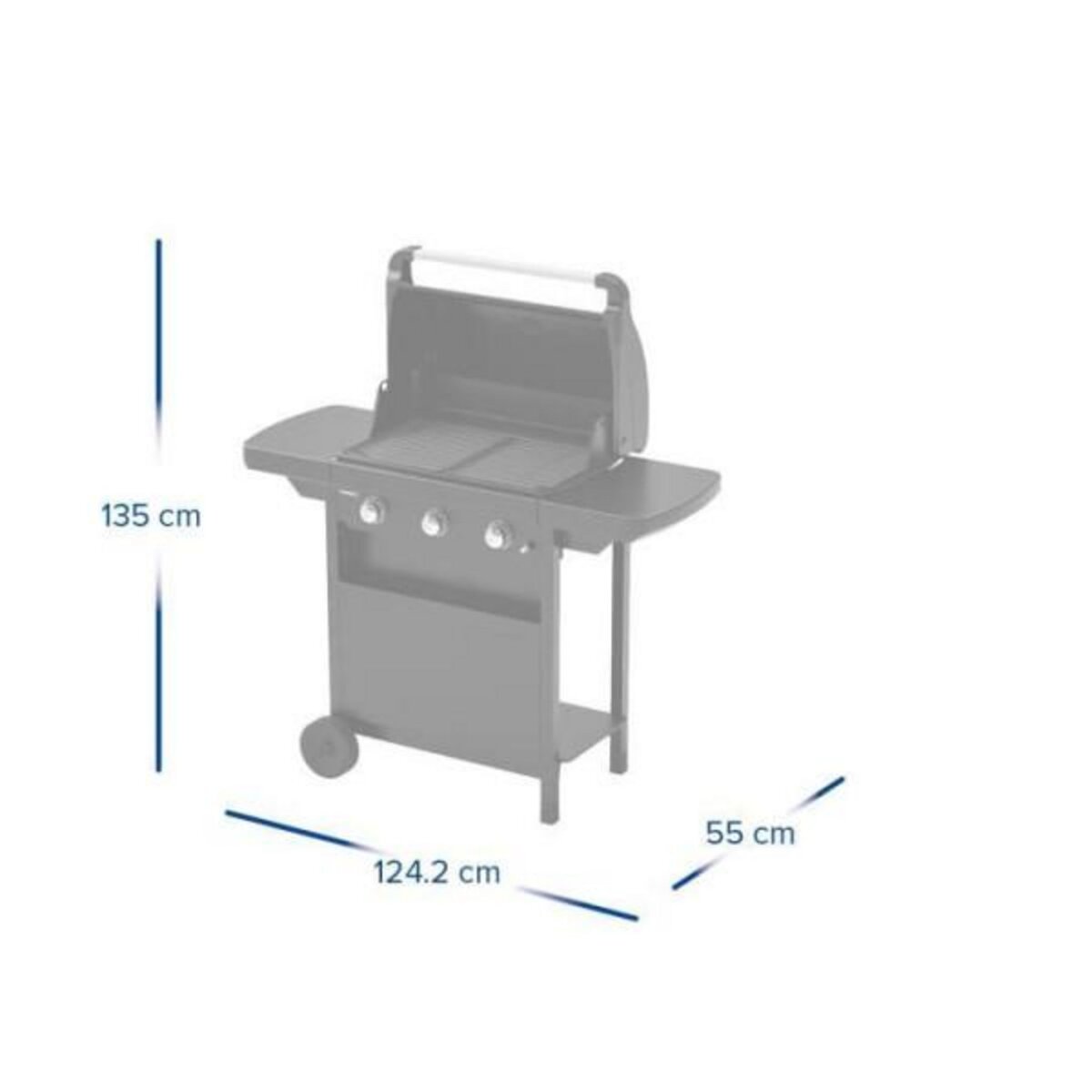 AAAAA CAMPING GAZ - Barbecue gaz CLASS 3L COMPACT 3 brûleurs en acier - Surface de cuisson 60x35 cm - L 124 x P 55 x H 109 cm