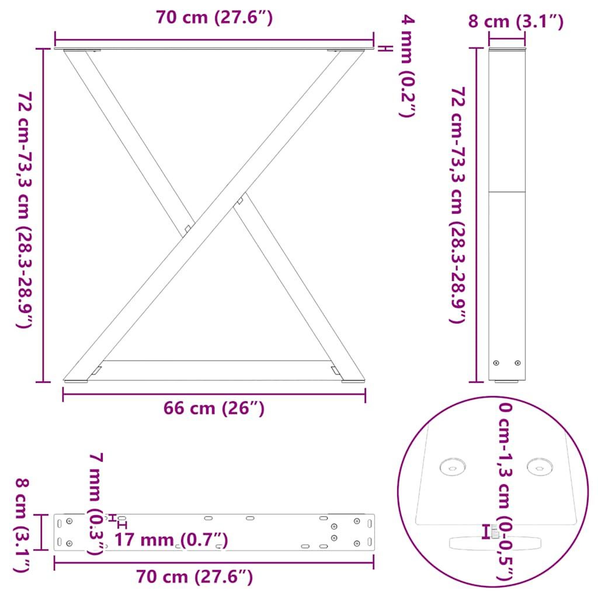 Voir la diapositive 6 : VIDAXL Pieds de table a manger 2pcs blanc 70x(72-73,3)cm acier