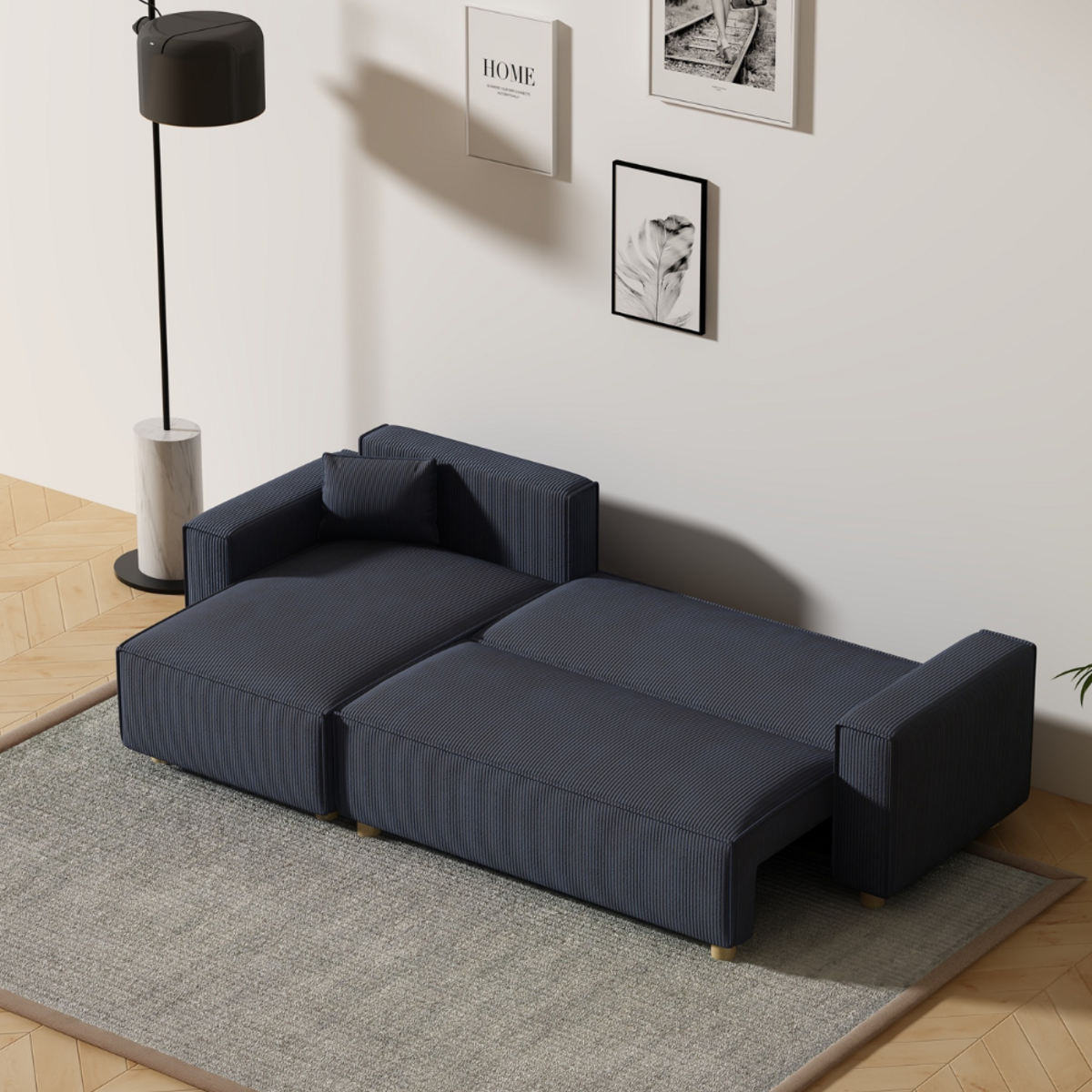 CONCEPT USINE Canapé convertible d'angle en velours côtelé bleu COSY