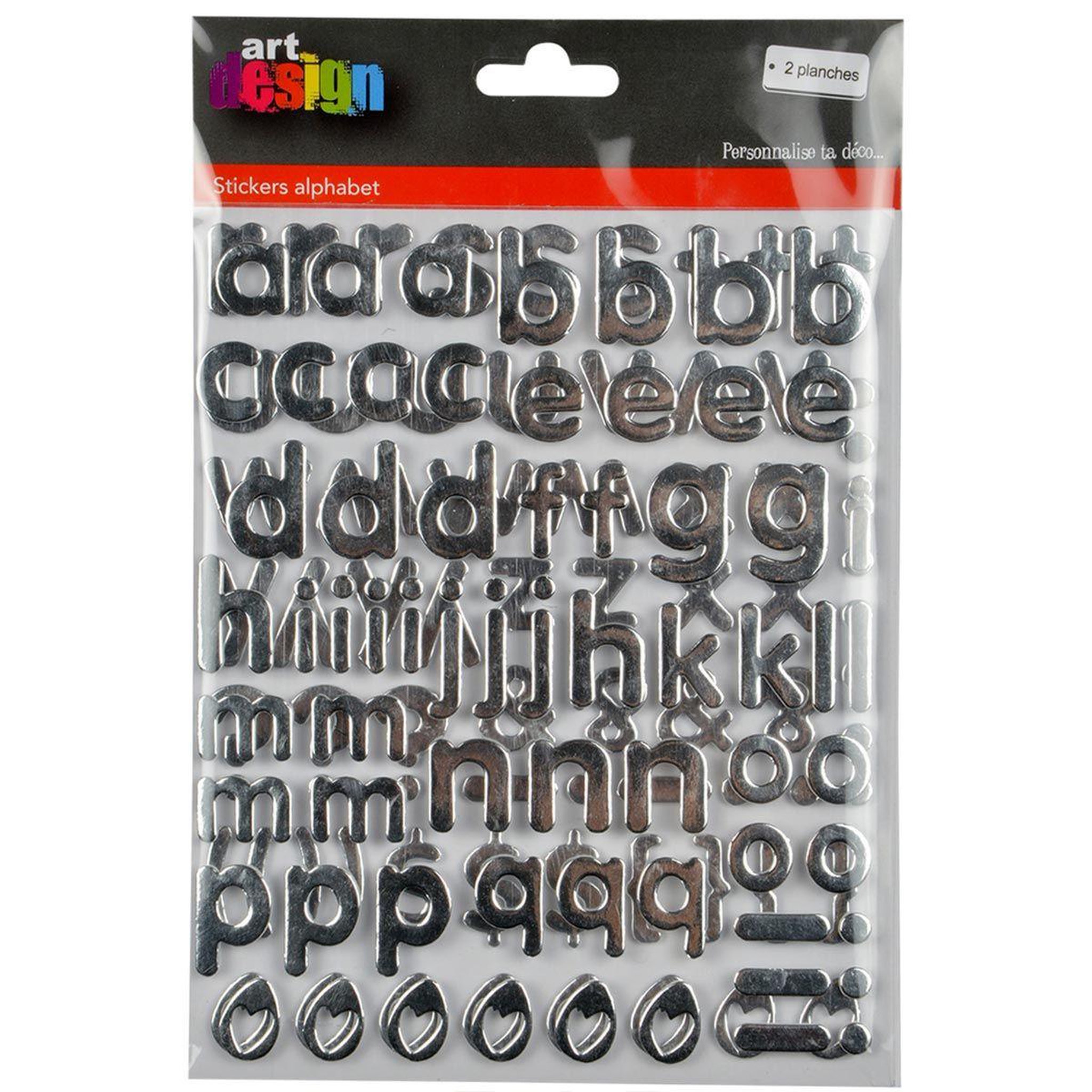 Voir la diapositive 2 : ARTDESIGN Lot de 2 planches de stickers  alphabet  2cm argent