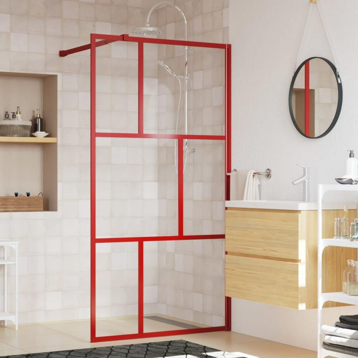 VIDAXL Paroi de douche avec verre ESG transparent rouge 115x195 cm