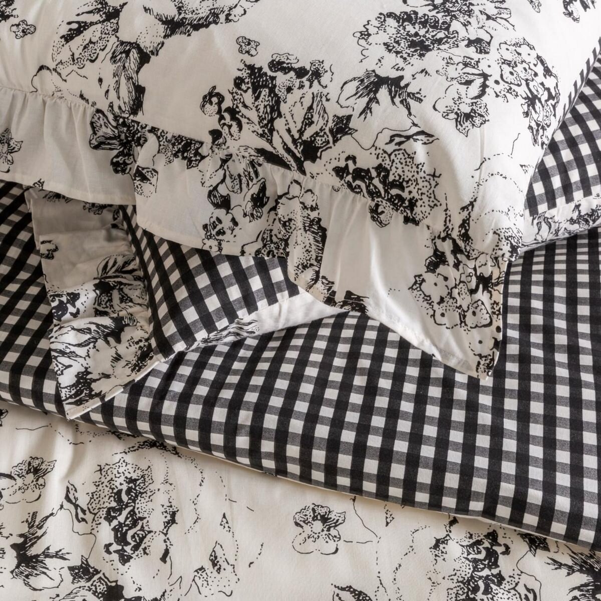 FUTURE HOME Parure de lit 2 personnes en coton 57 fils imprimé ecru