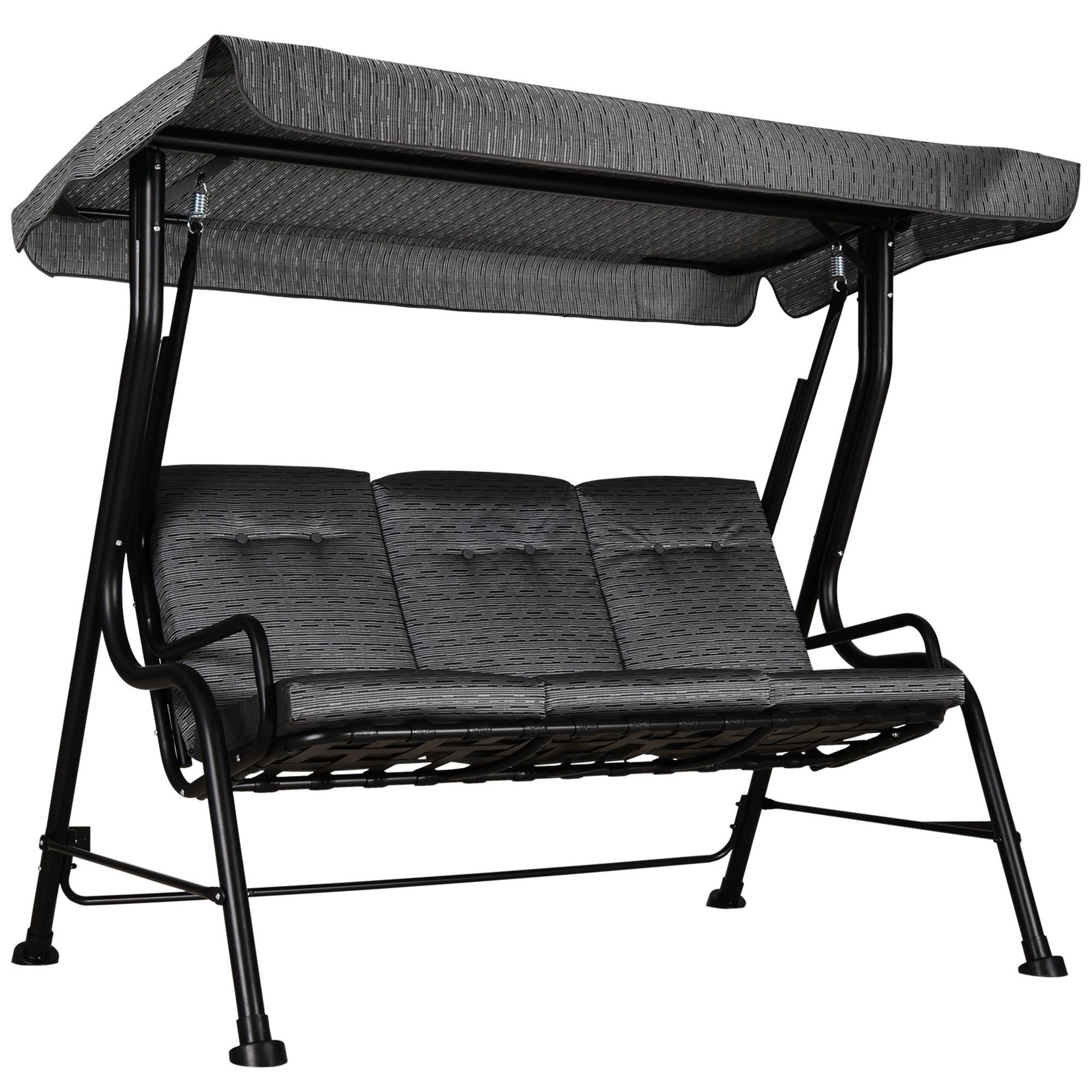 OUTSUNNY Balancelle de jardin 3 places grand confort toit inclinaison réglable épais coussins amovibles polyester acier époxy gris noir