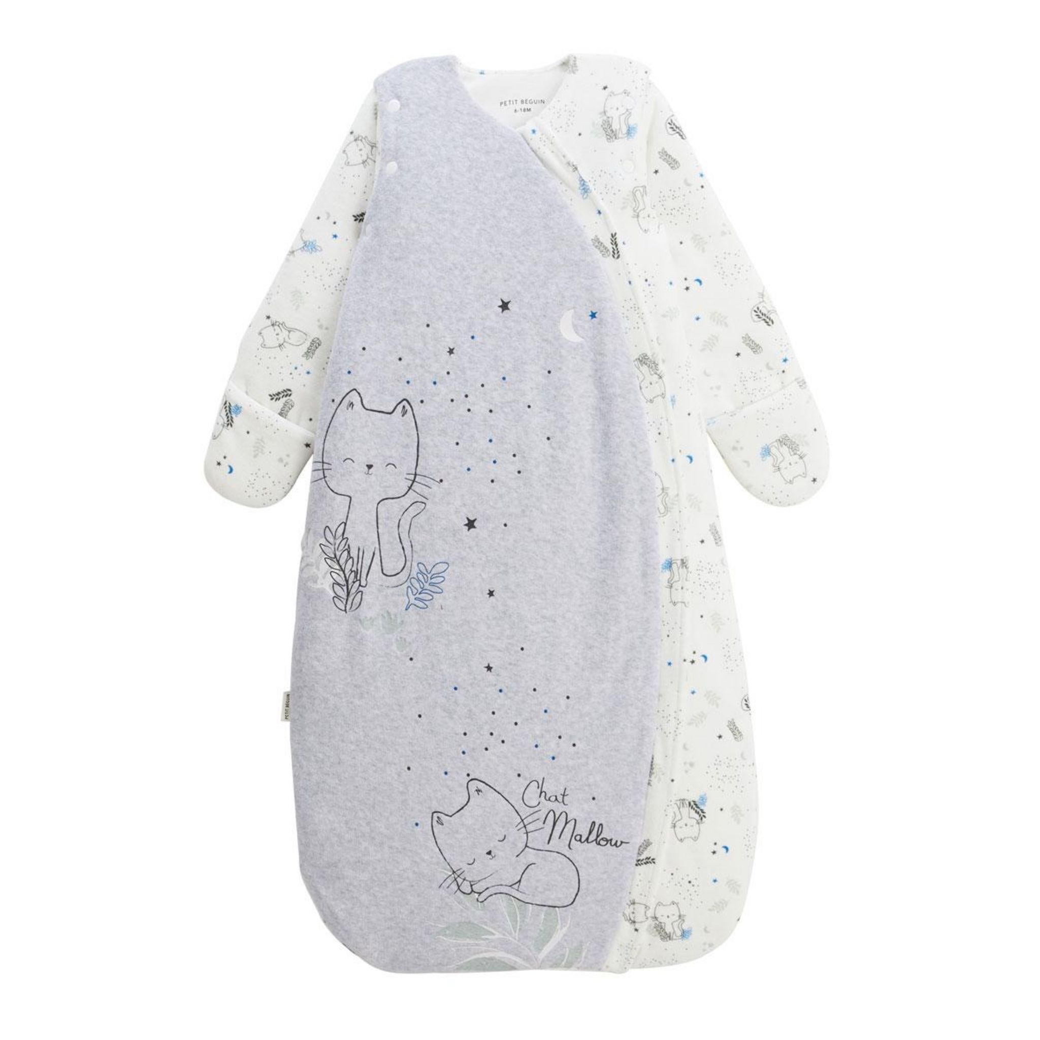 Petit Béguin Gigoteuse d'hiver en velours avec manches amovibles Chatmallow. Coloris disponibles : Gris