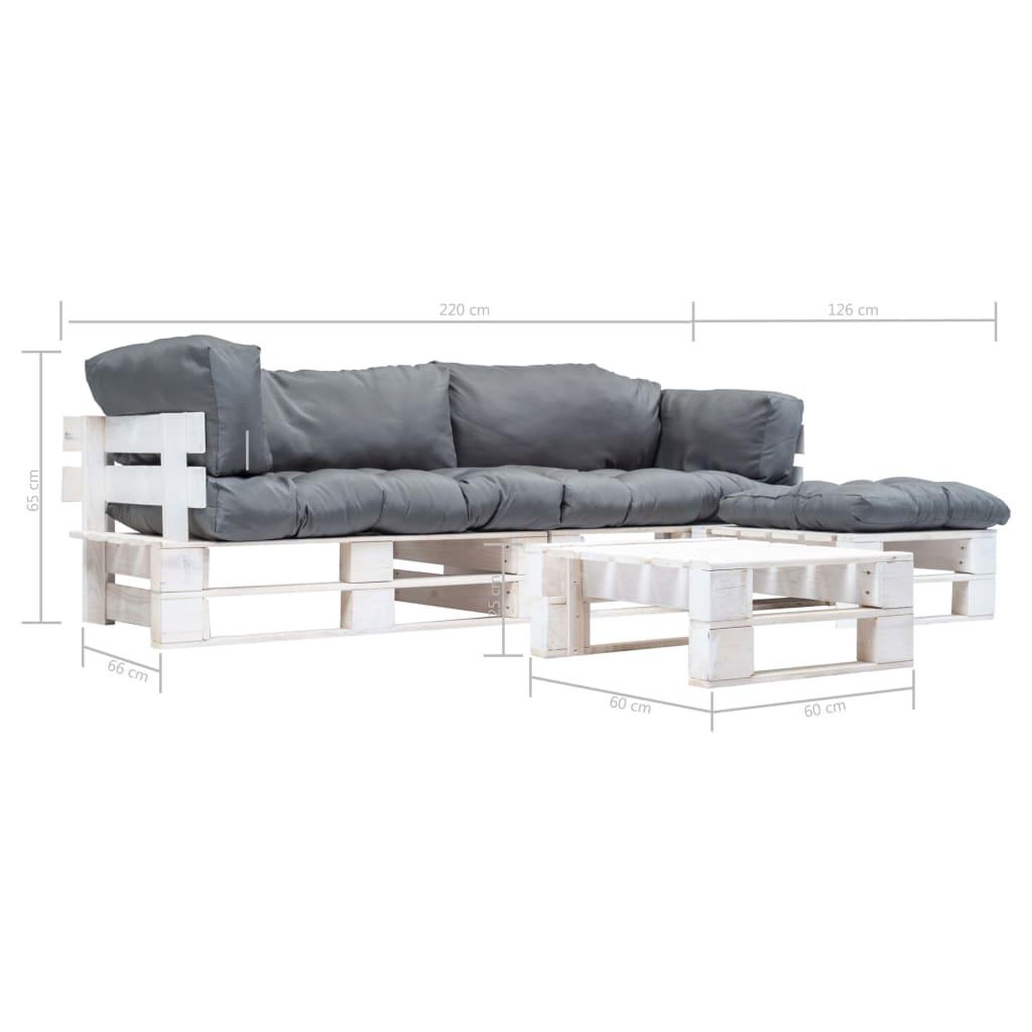 Voir la diapositive 4 : VIDAXL Salon de jardin palette 4 pcs avec coussins gris Bois