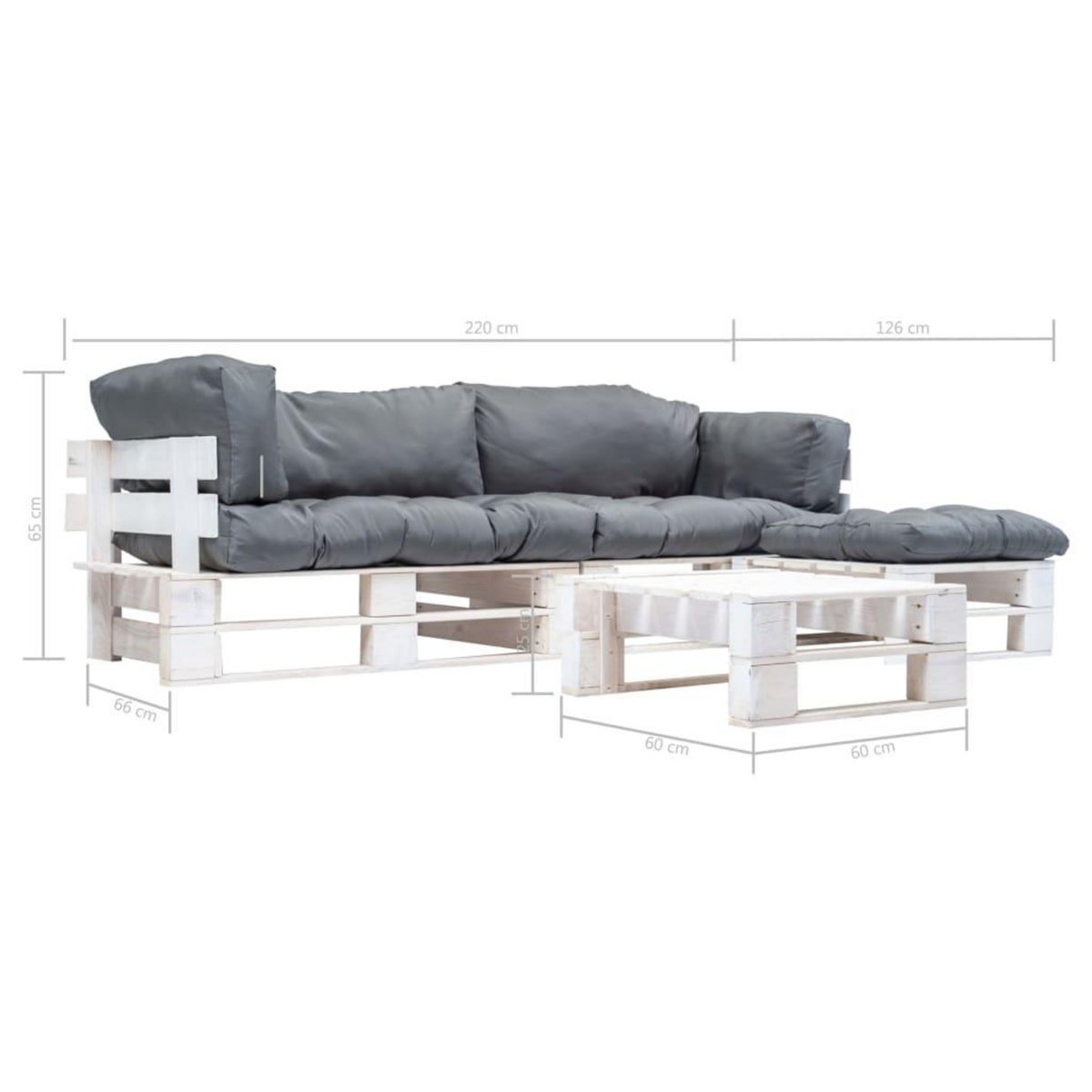 VIDAXL Salon de jardin palette 4 pcs avec coussins gris Bois