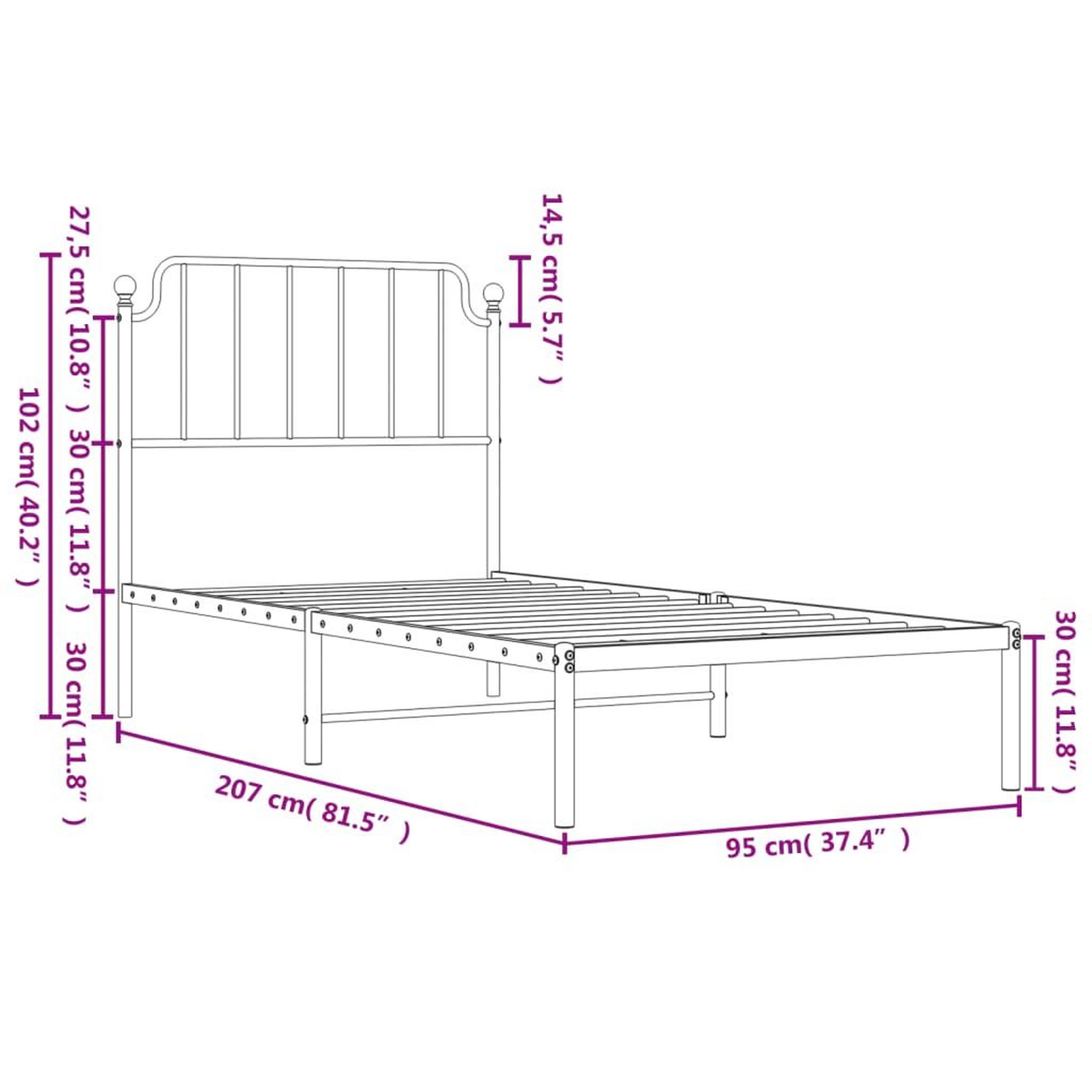 Voir la diapositive 6 : VIDAXL Cadre de lit metal sans matelas avec tete de lit noir 90x200 cm