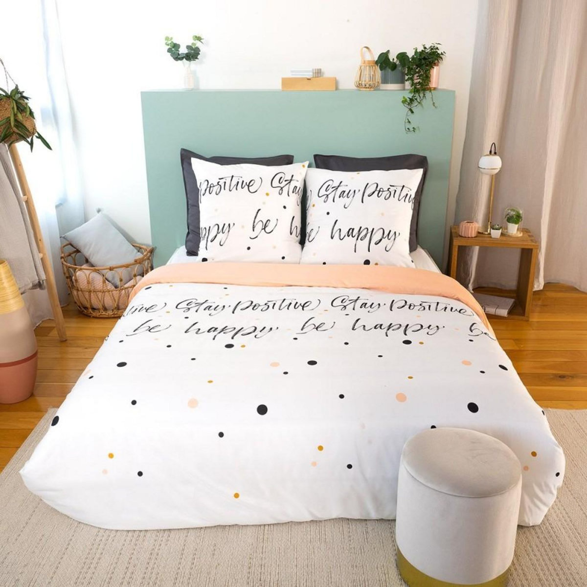 COTE DECO Housse de couette 240x220 Positive + 2 taies microfibre