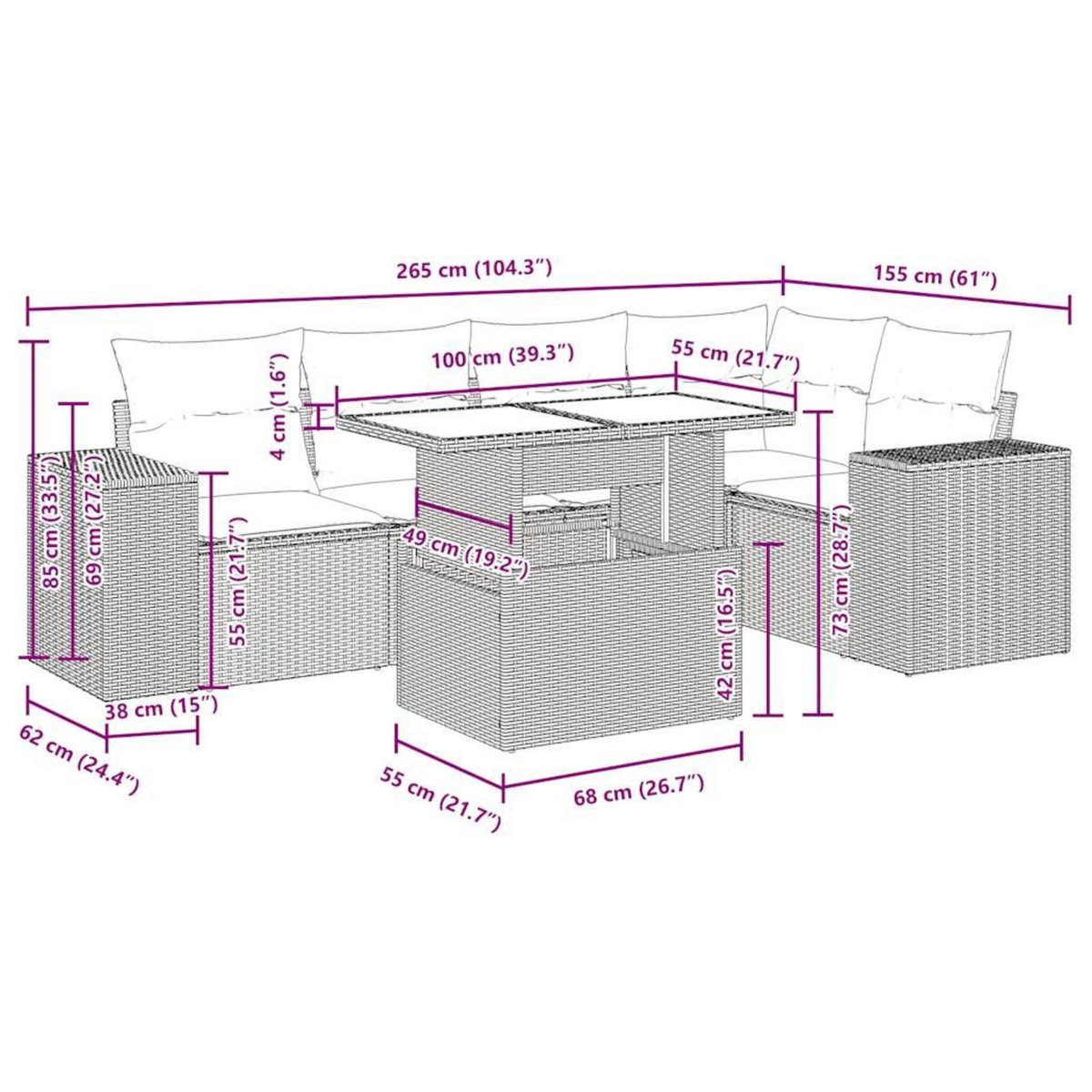 VIDAXL Salon de jardin avec coussins 6 pcs beige resine tressee