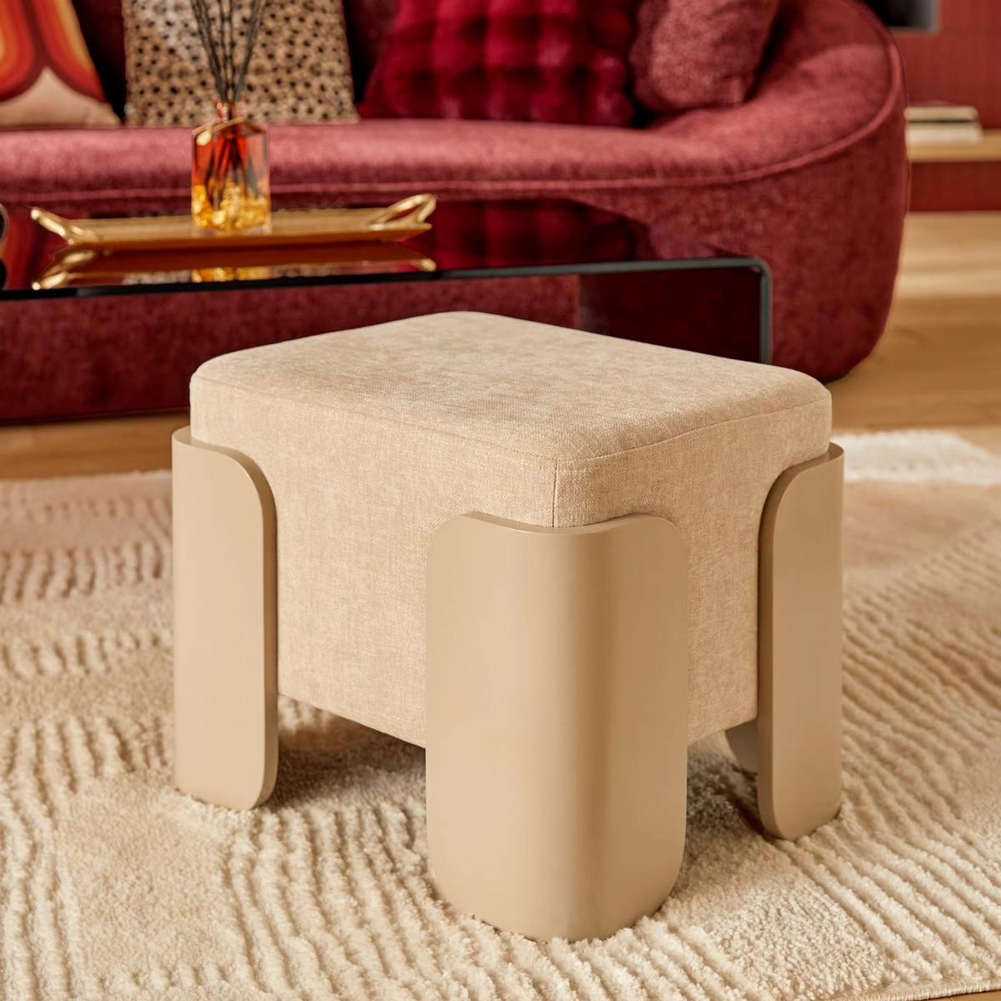 Voir la diapositive 4 : ATMOSPHERA Pouf Tissu Chenille  Mizar  37cm Ivoire