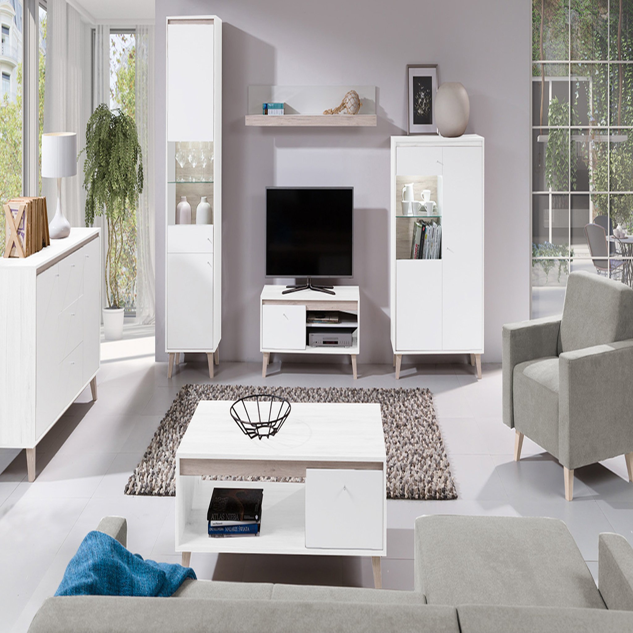 Voir la diapositive 2 : Meuble TV scandinave 1 porte L100cm CHRIS