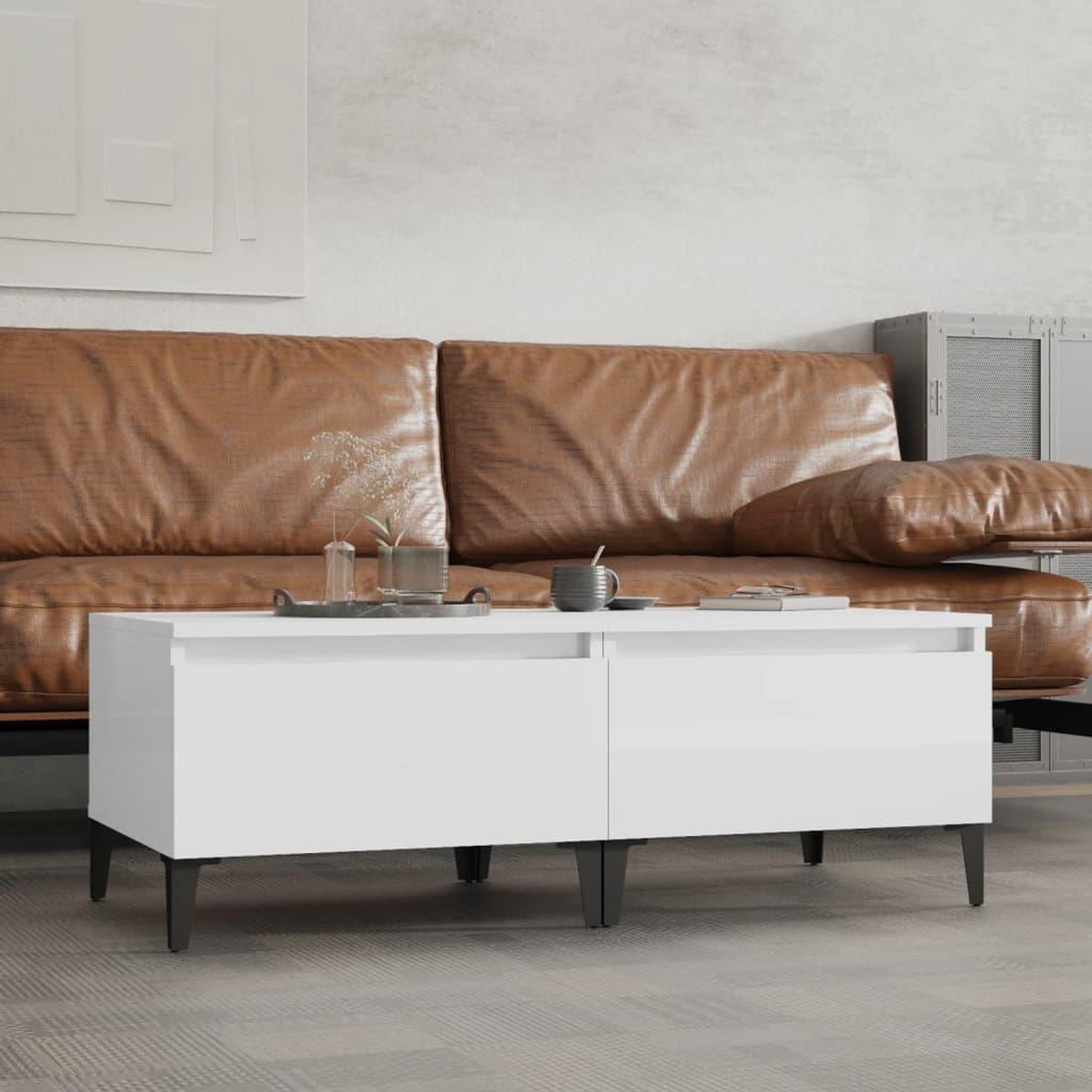 Voir la diapositive 1 : VIDAXL Tables d'appoint 2pcs Blanc brillant 50x46x35cm Bois ingenierie