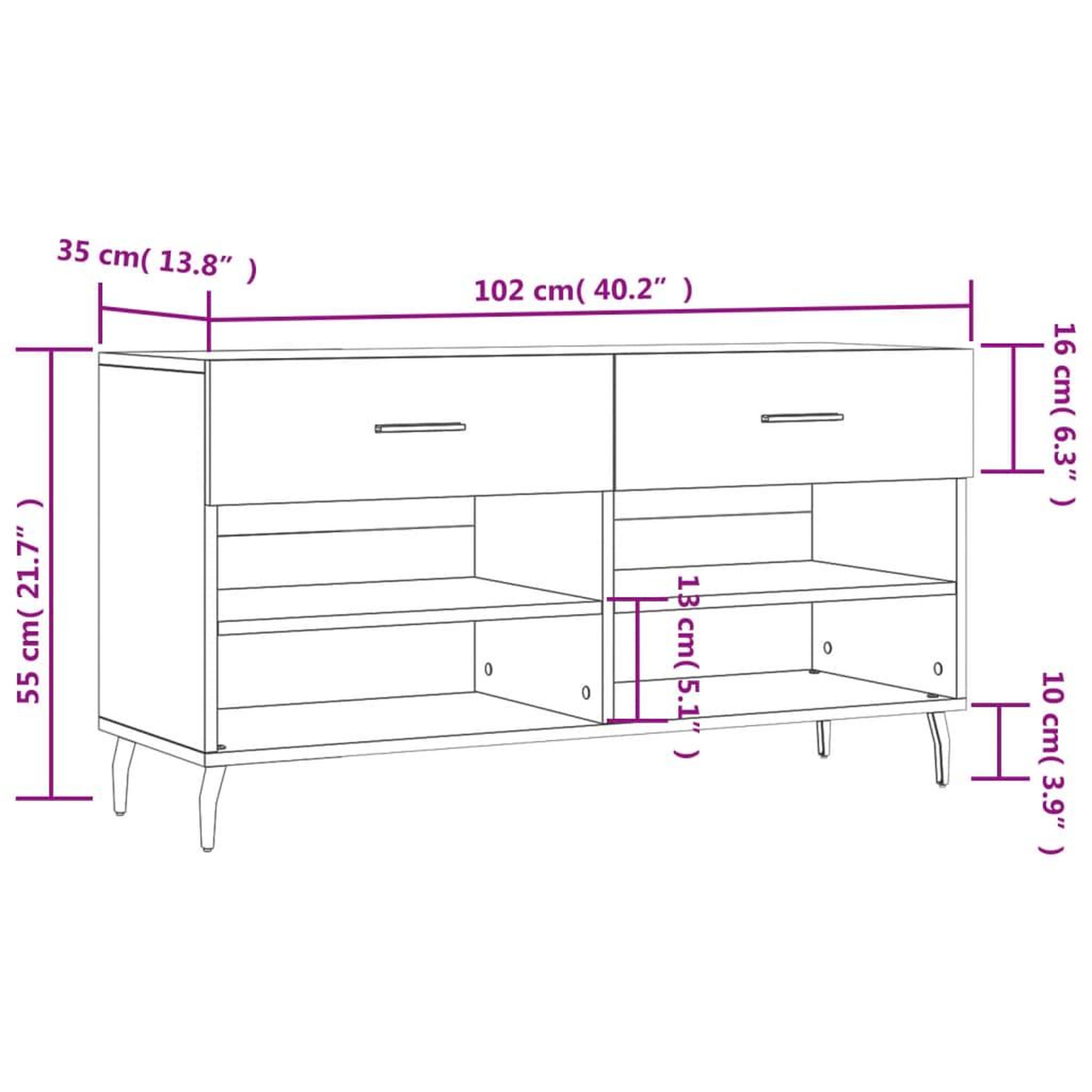 Voir la diapositive 6 : VIDAXL Banc a chaussures sonoma gris 102x35x55 cm bois d'ingenierie