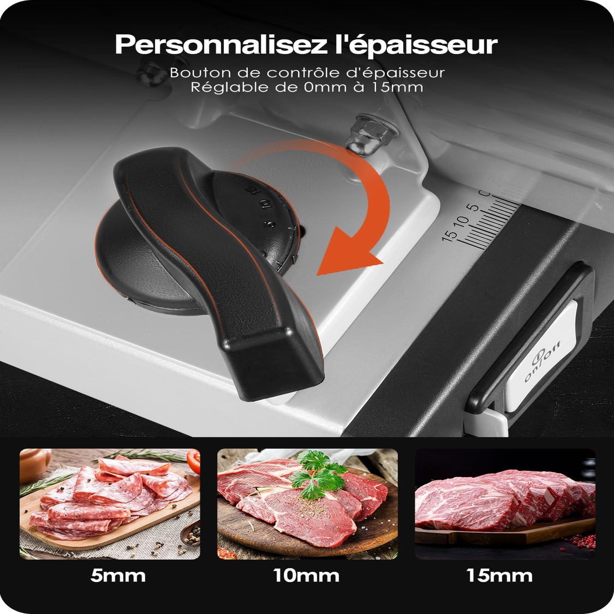 Voir la diapositive 3 : YASHE Trancheuse électrique 250 W, 2 lames Ø 19 cm, 0–15 mm