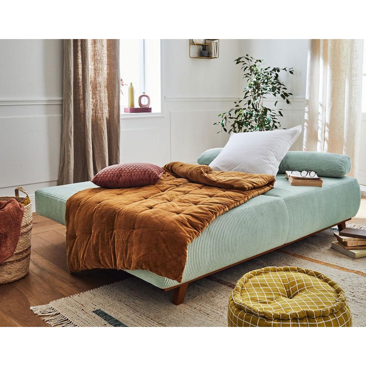 BEST MOBILIER Cristal - canapé 3 places - convertible avec coffre - en velours côtelé