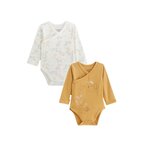Petit Béguin Lot de 2 bodies bébé manches longues ouverture croisée Emilie. Coloris disponibles : Beige